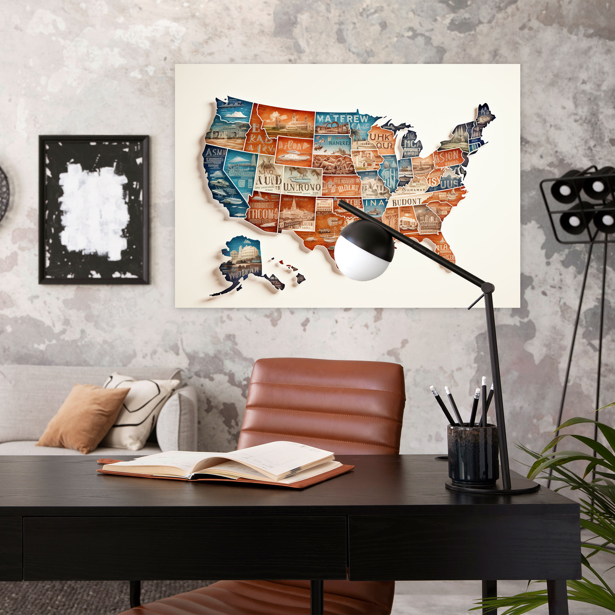 United States Of America Map Wall Art - United States Of America Map, United States Of America Map, Artistic Lettering, Wall Decoration
