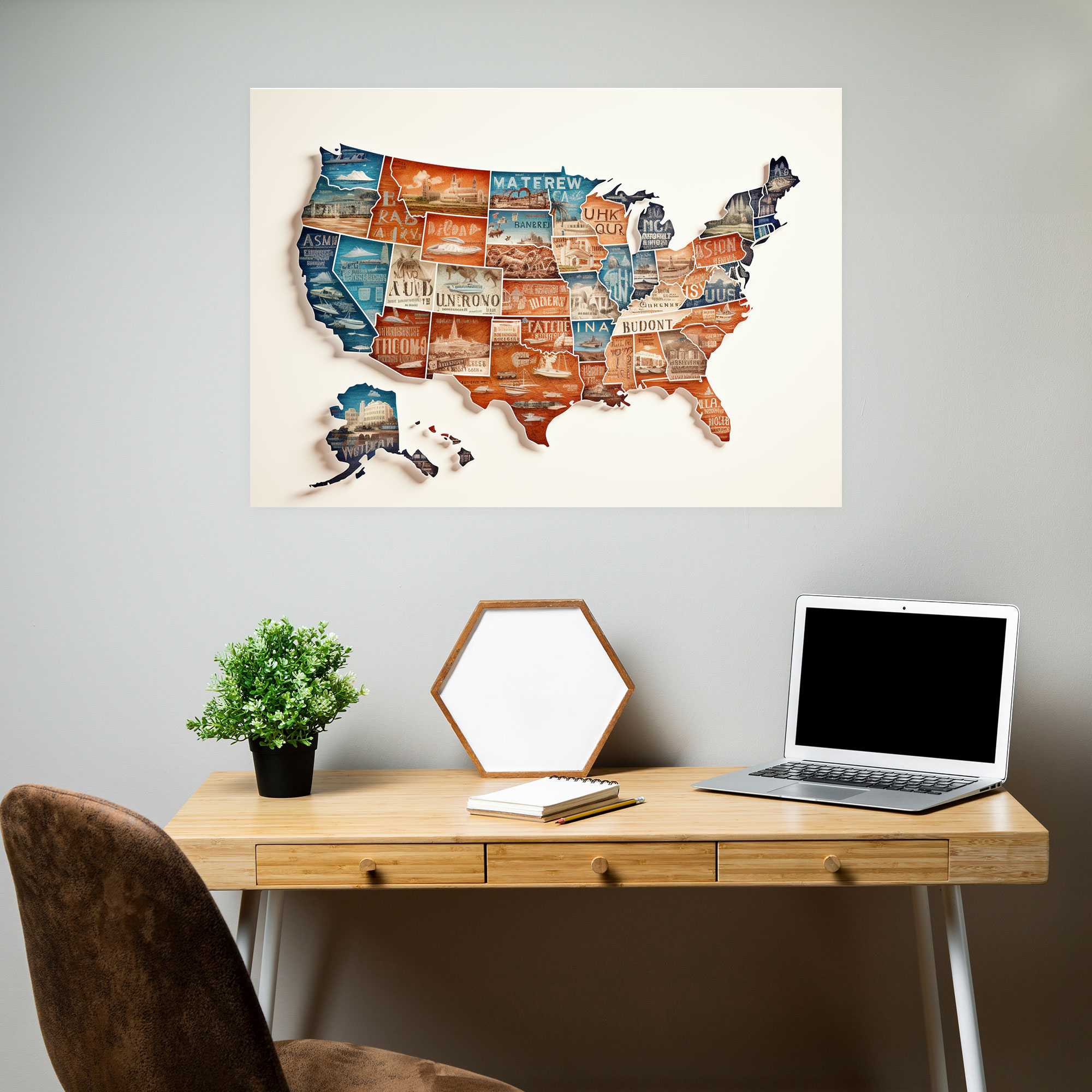 United States Of America Map Wall Art - United States Of America Map, United States Of America Map, Artistic Lettering, Wall Decoration