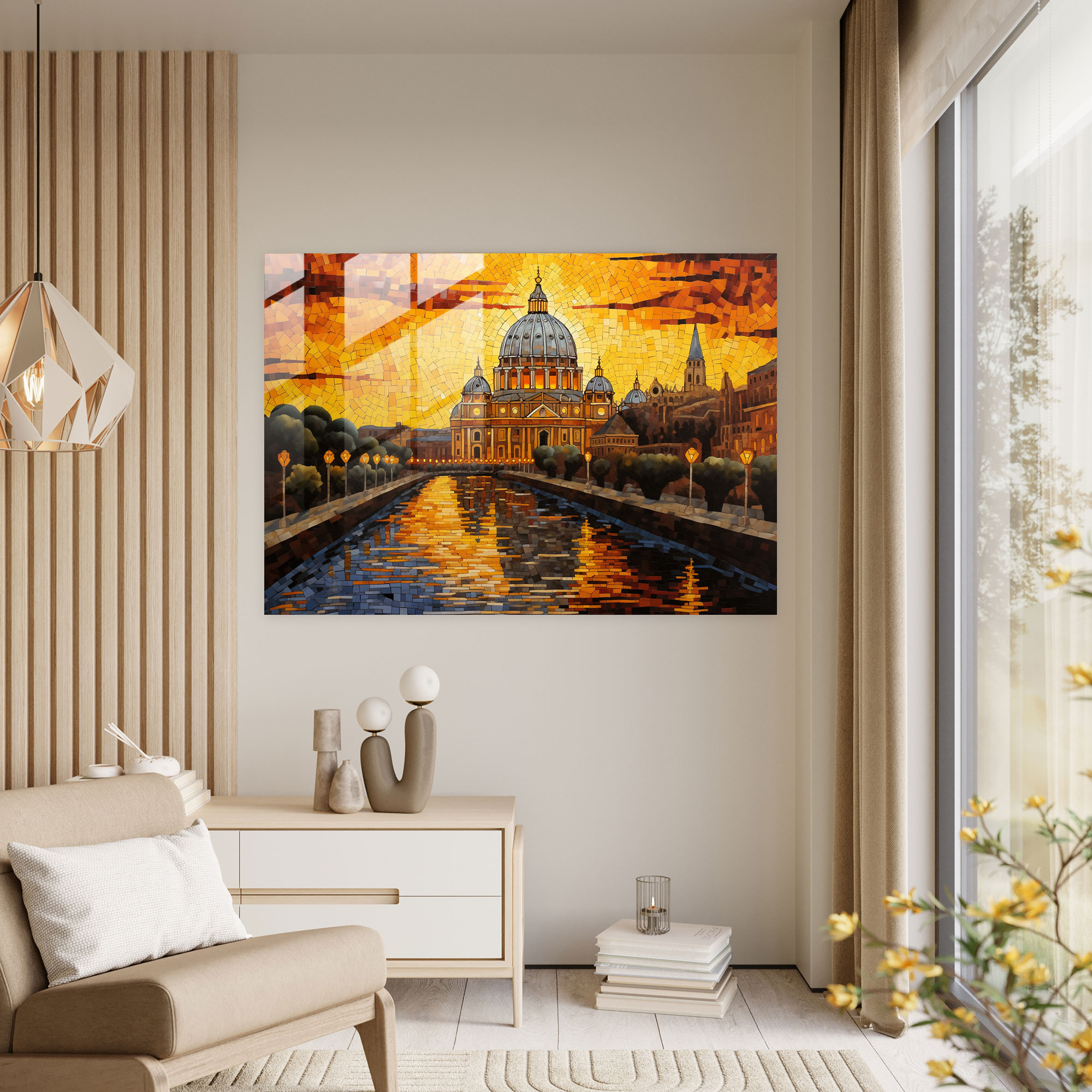 Vatican Glass Print - Sunset Mosaic St. Peter's Basilica Glass Wall Art - Vatican, Modern Art, Sunset, Home Decoration