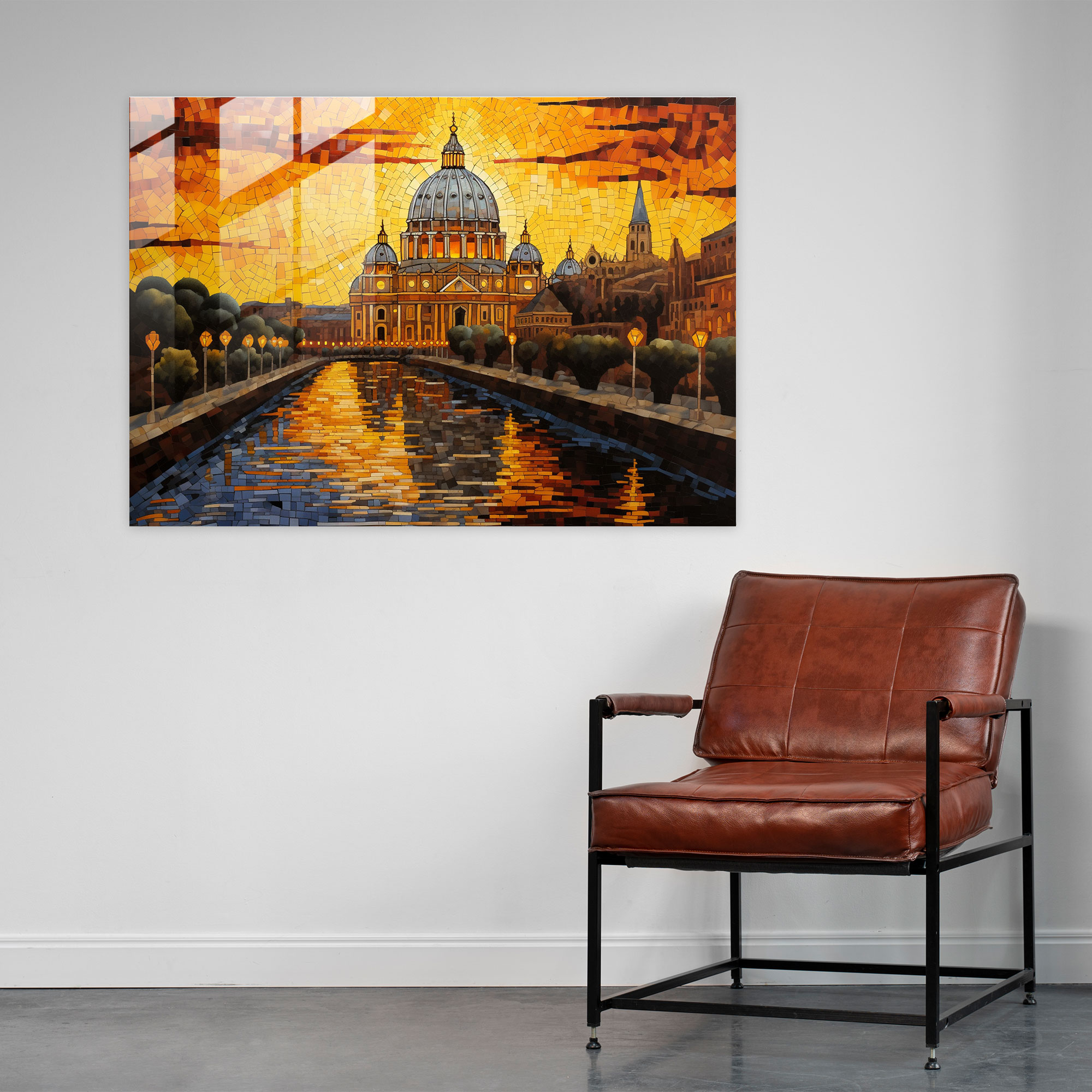 Vatican Glass Print - Sunset Mosaic St. Peter's Basilica Glass Wall Art - Vatican, Modern Art, Sunset, Home Decoration