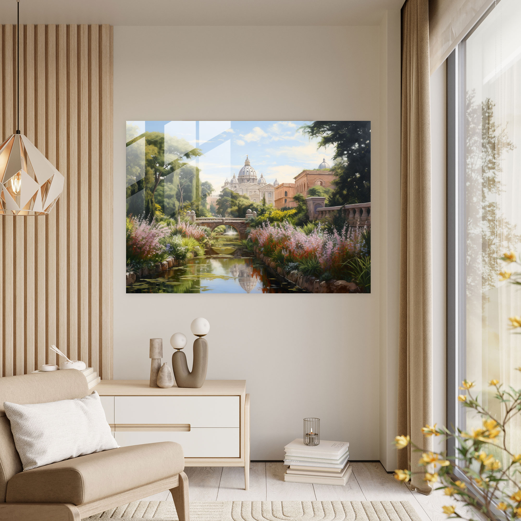 Vatican Glass Print - Serene Vatican Gardens Impressionist Glass Wall Art - Vatican, Glass Art, Vatican, Glass Print