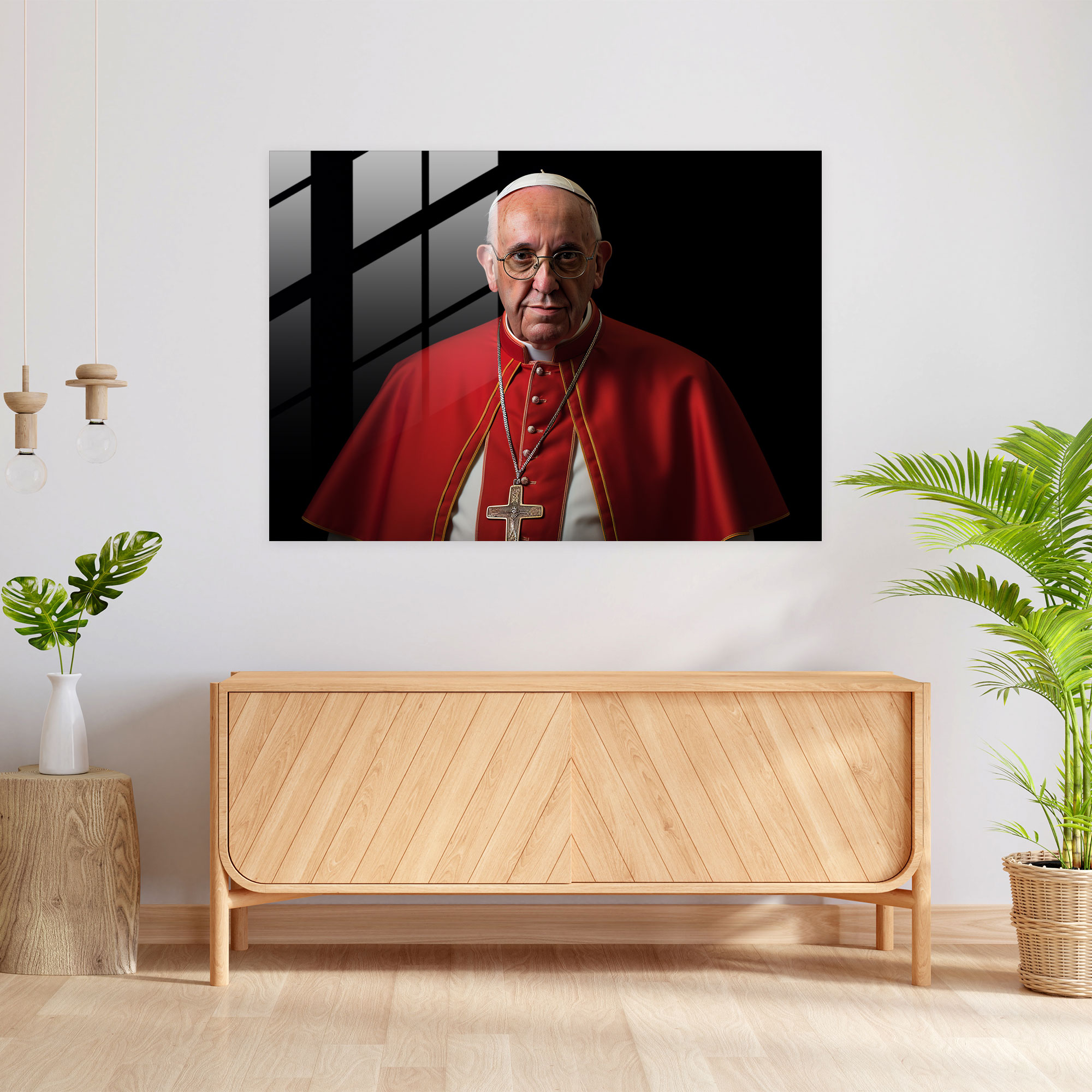 Vatican Glass Print - Lifelike Portrait Of Pope Francis Glass Wall Art - Vatican, Wall Decoration, Glass Wall Art, Papal Attire