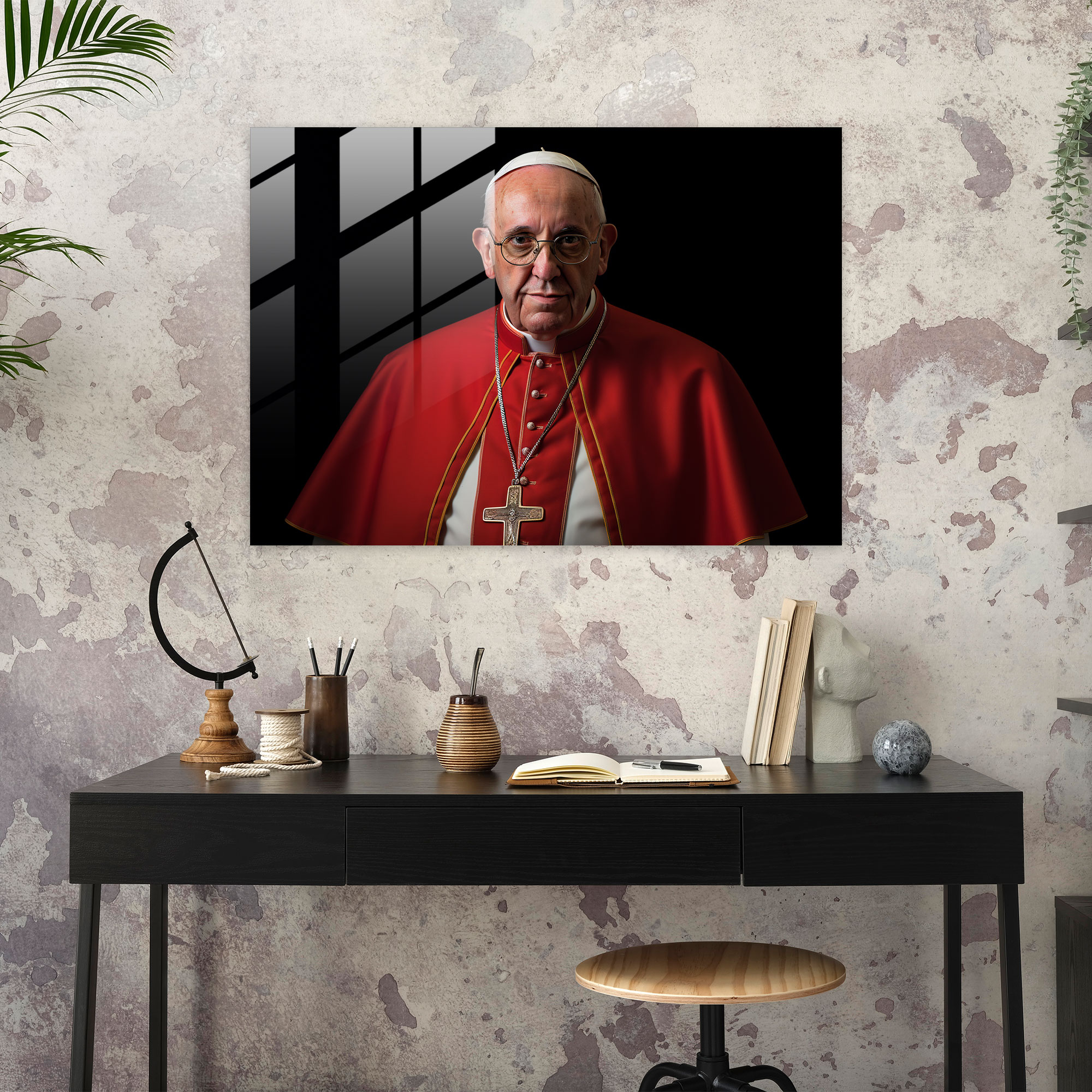 Vatican Glass Print - Lifelike Portrait Of Pope Francis Glass Wall Art - Vatican, Wall Decoration, Glass Wall Art, Papal Attire