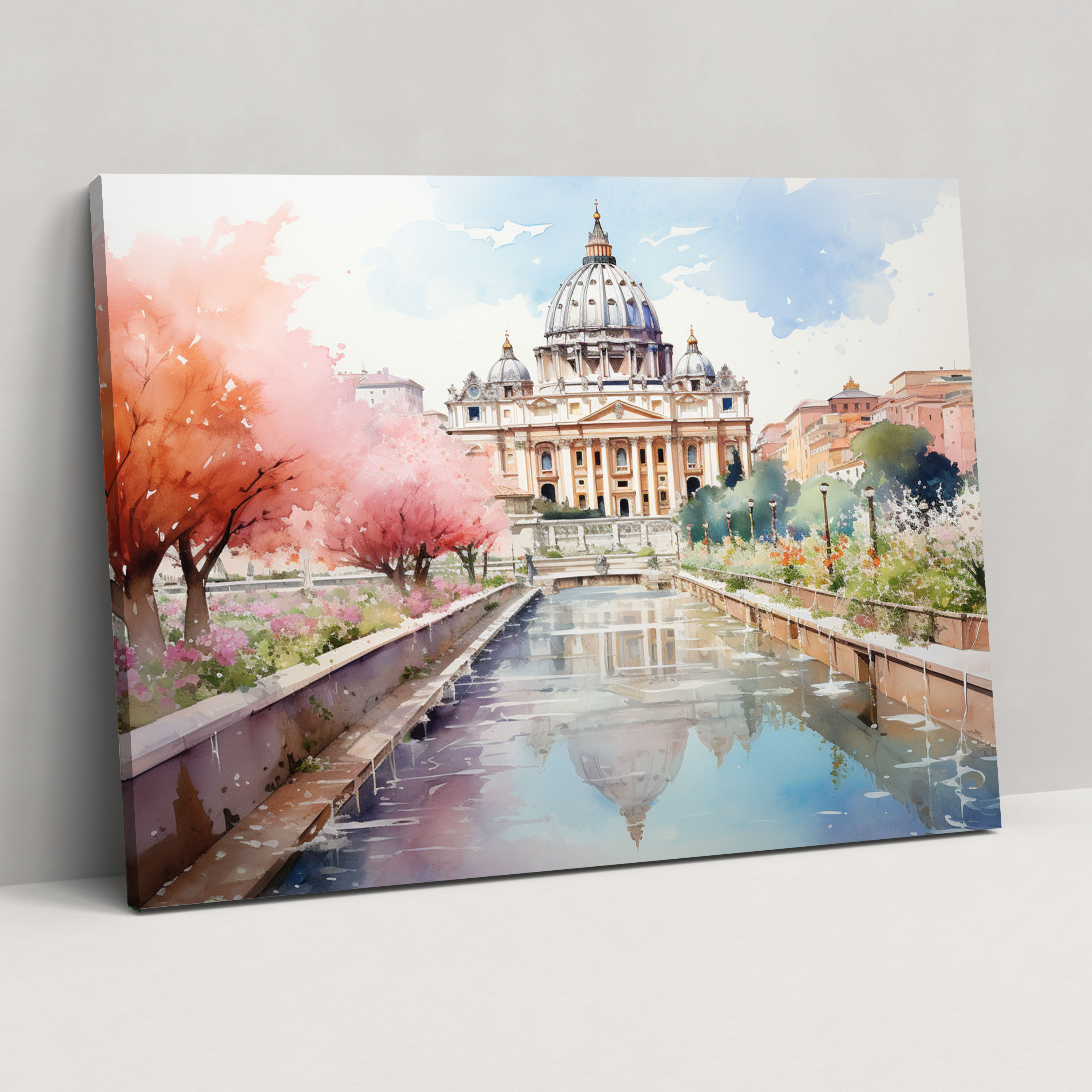 Vatican Gardens Canvas Print - Vatican, Watercolor Illustration, Canvas Wall Art, Flowers