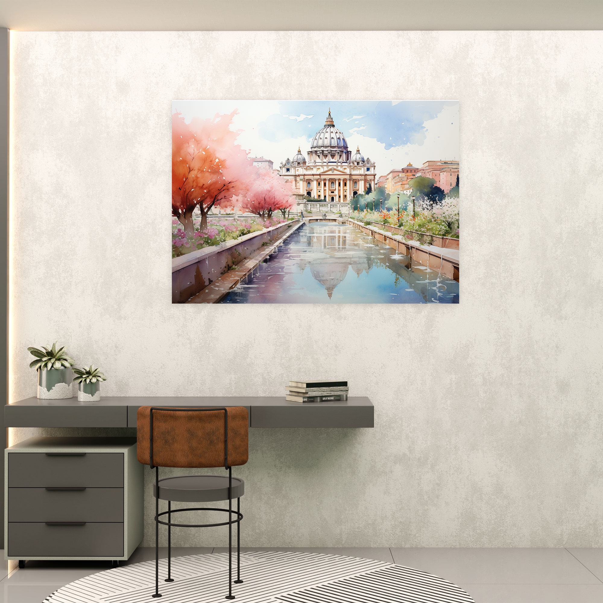 Vatican Gardens Canvas Print - Vatican, Watercolor Illustration, Canvas Wall Art, Flowers