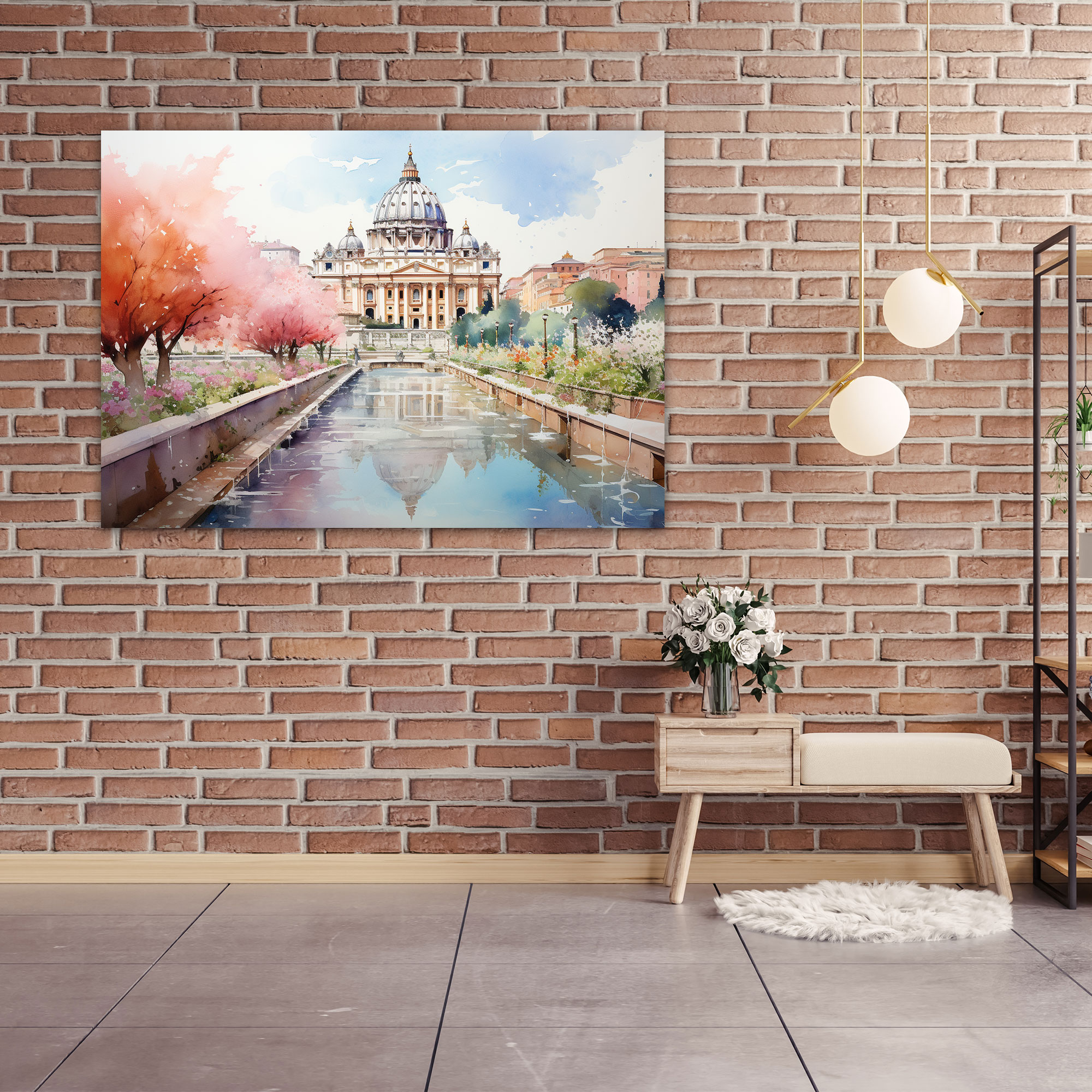 Vatican Gardens Canvas Print - Vatican, Watercolor Illustration, Canvas Wall Art, Flowers