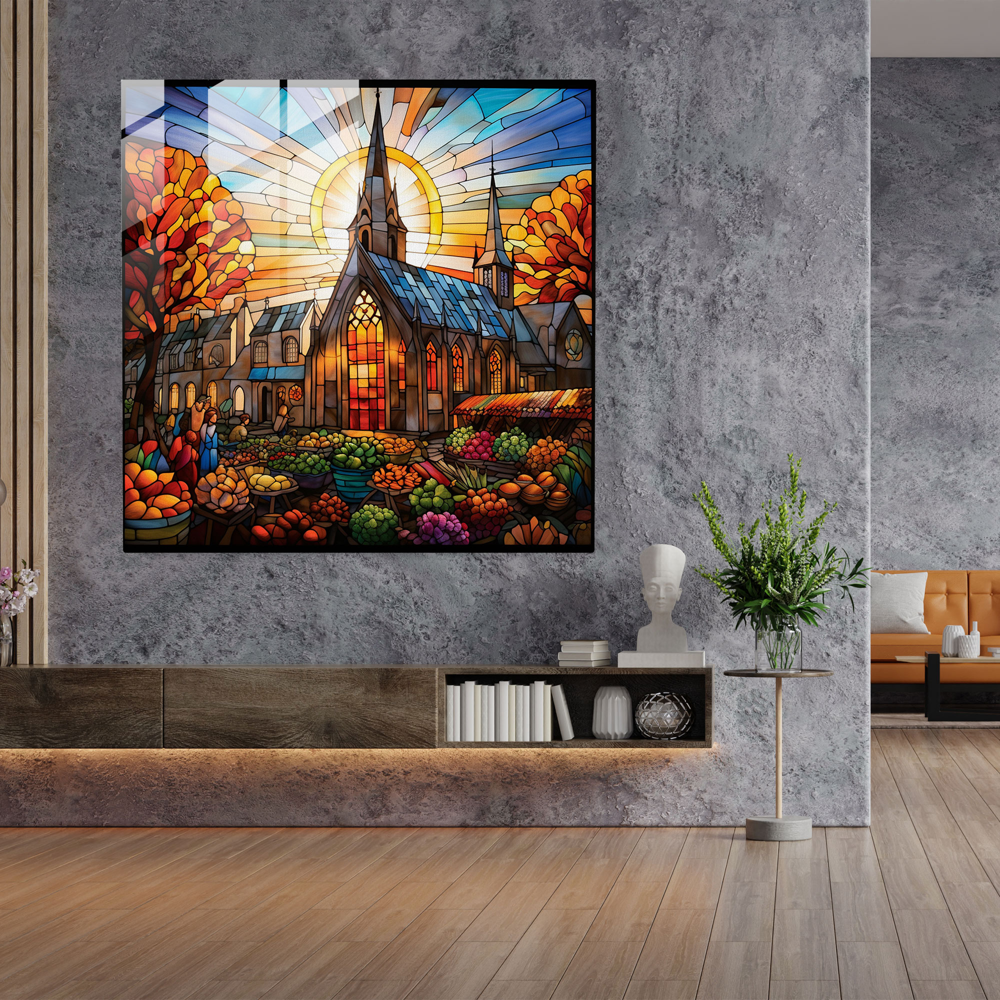 Enchanting Stained Glass Village Print - Village, Wall Decoration, Glass Wall Art, Modern Art