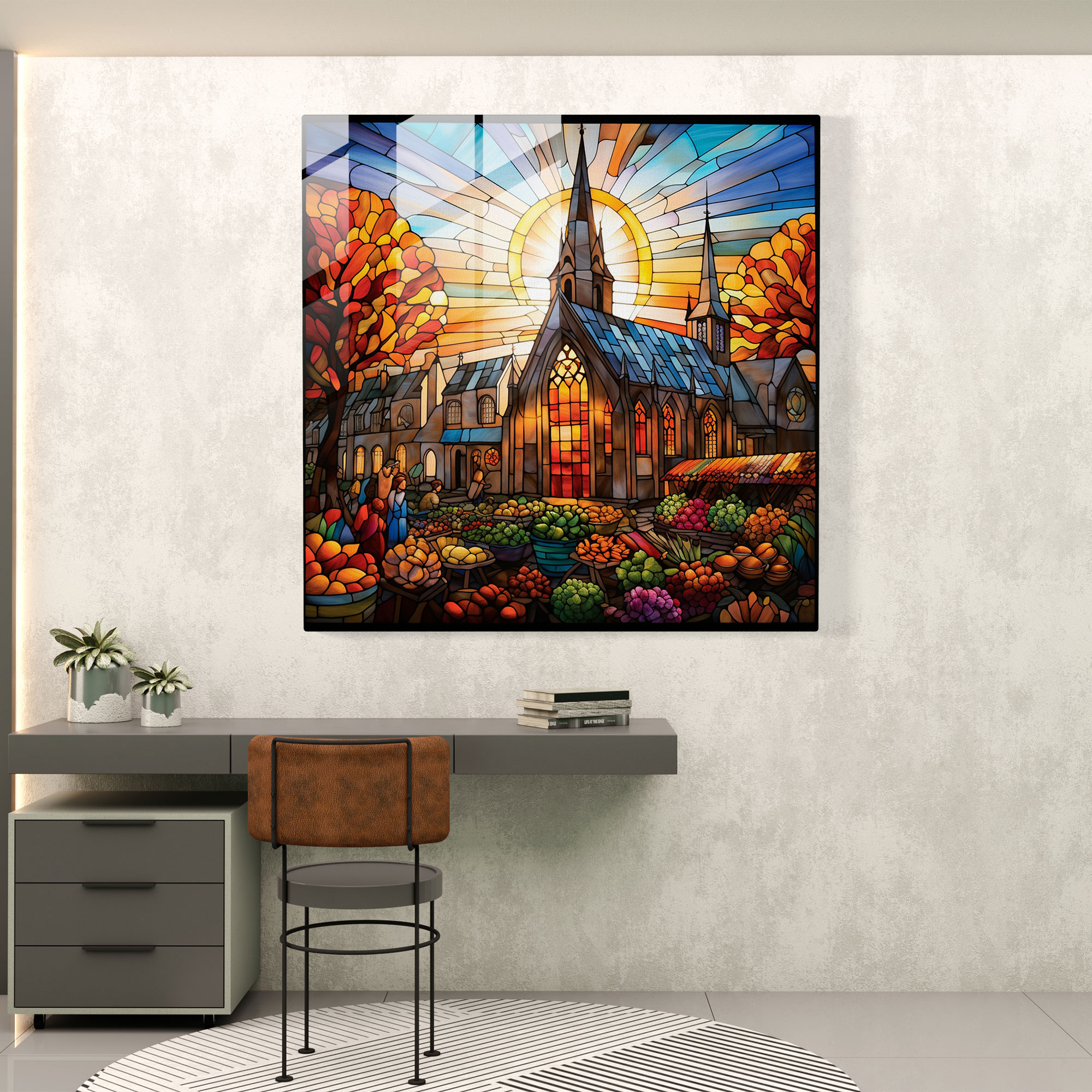 Enchanting Stained Glass Village Print - Village, Wall Decoration, Glass Wall Art, Modern Art
