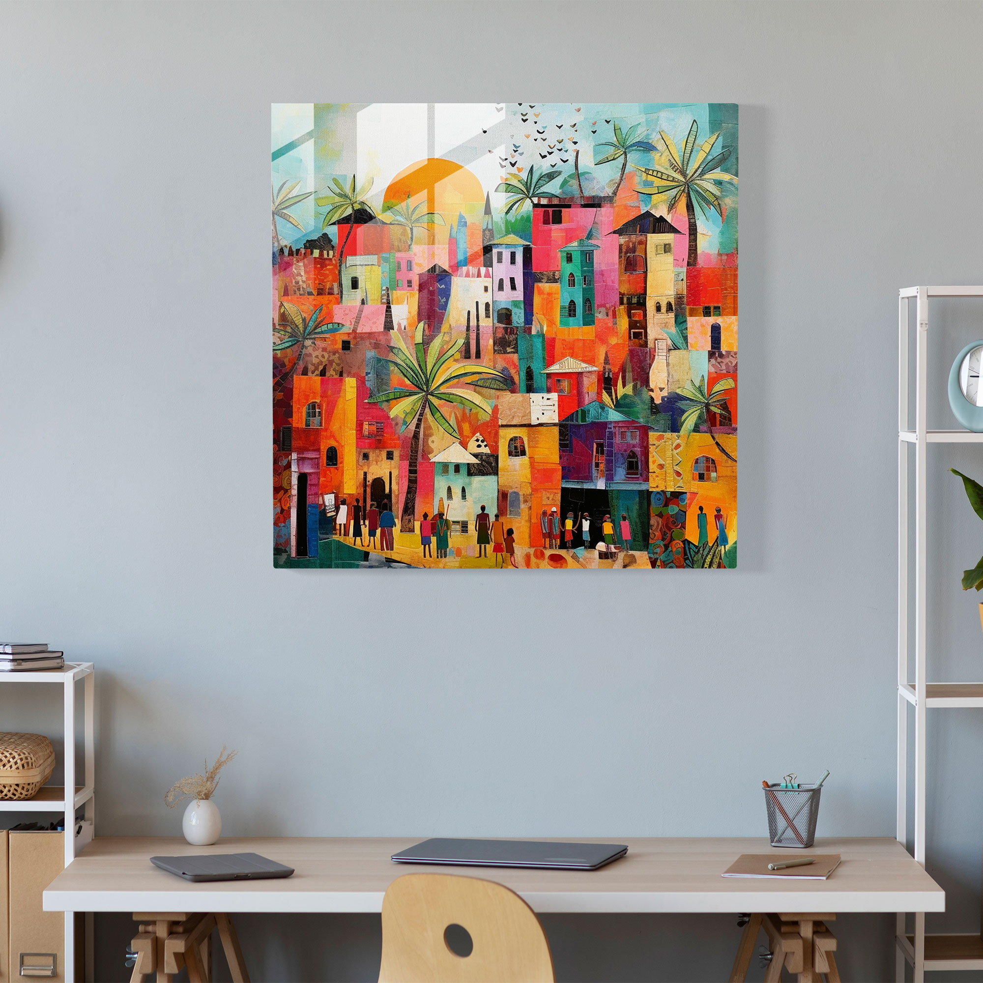 Cultural Fusion Glass Print - Village, Vibrant Village, Wall Decoration, Glass Print
