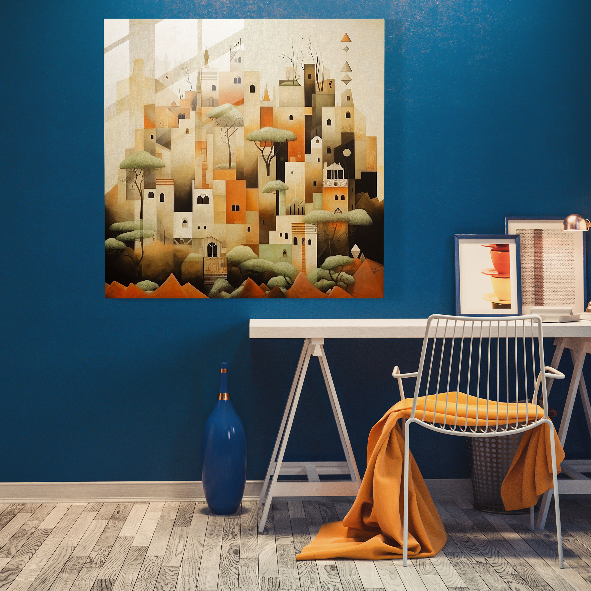 Uyumlu Geometriler Cam Tablo - Köy Soyut Temsil Ev Dekorasyonu Modern Sanat