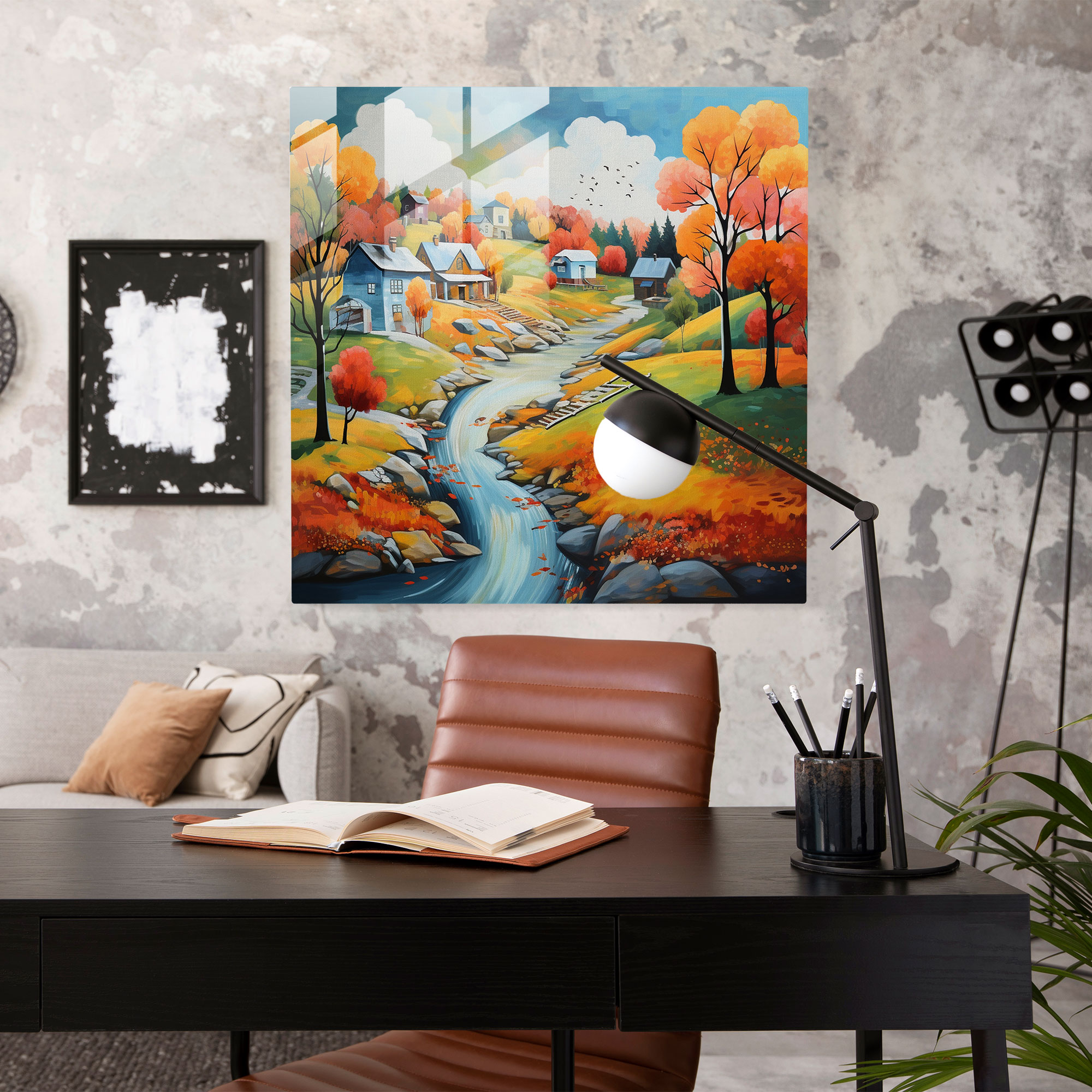 Fall Village Glass Wall Art - Village, Wall Decoration, Glass Art, Home Decoration