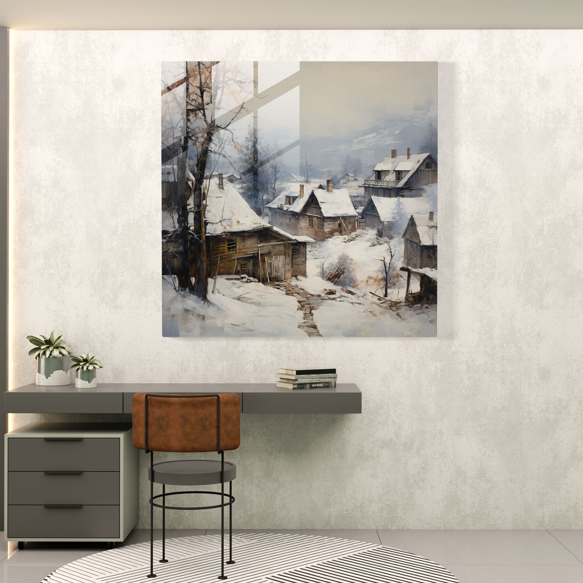 Winter Village Glass Print - Village, Rustic, Glass Art, Glass Print