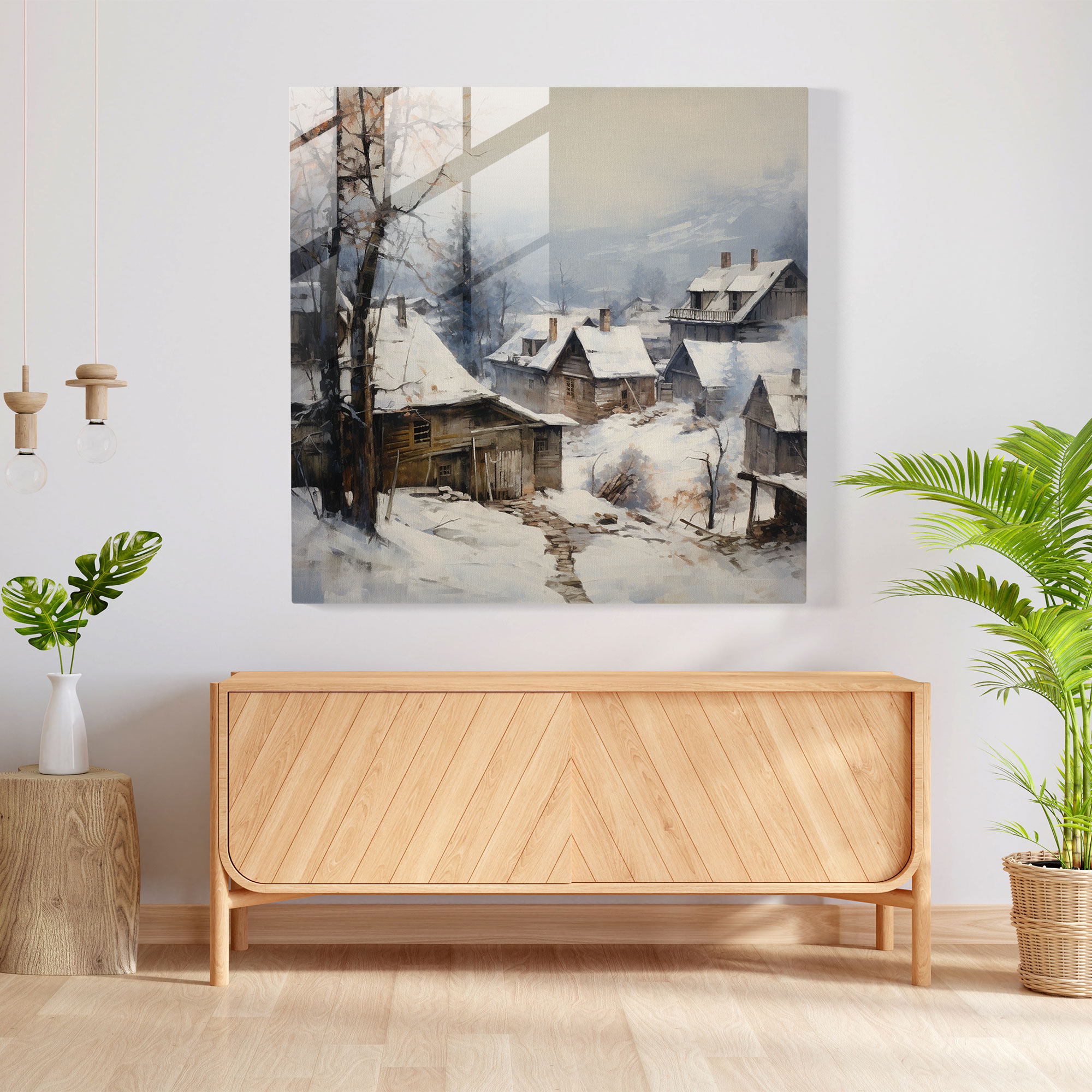 Winter Village Glass Print - Village, Rustic, Glass Art, Glass Print