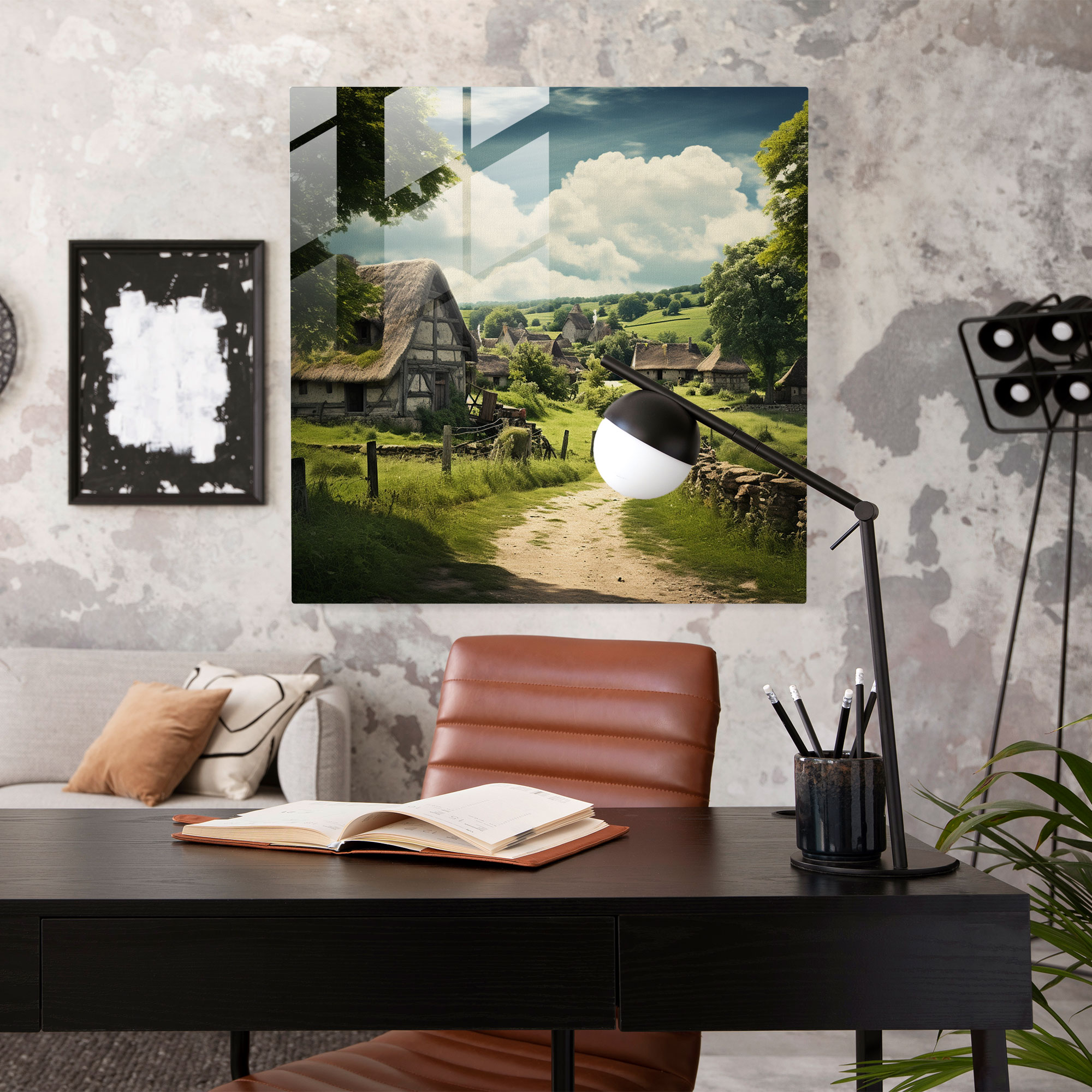 Huzurlu Köy Manzaralı Cam Tablo - Köy Kırsal Modern Sanat