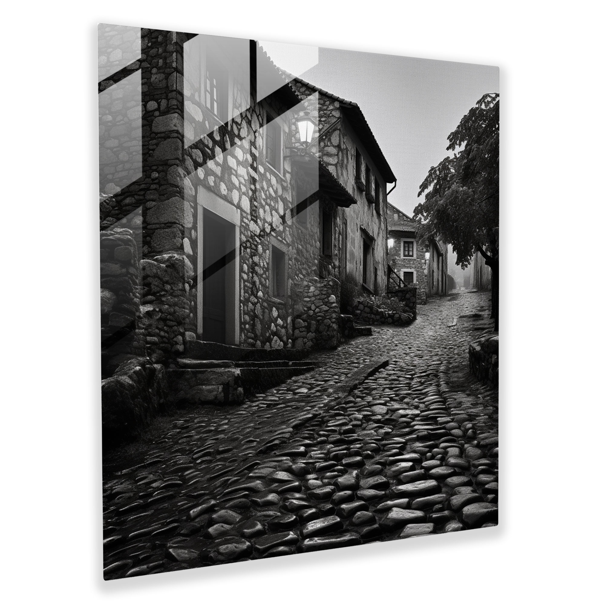 Cobblestone Village Glass Print - Village, Quaint, Glass Wall Art, Home Decoration