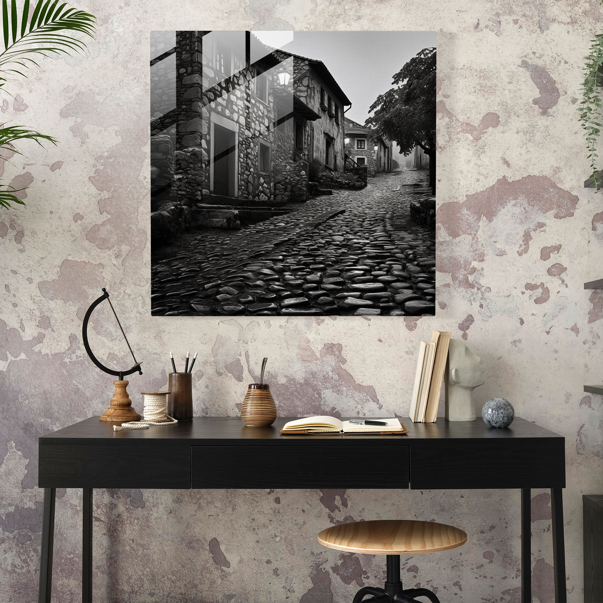 Cobblestone Village Glass Print - Village, Quaint, Glass Wall Art, Home Decoration