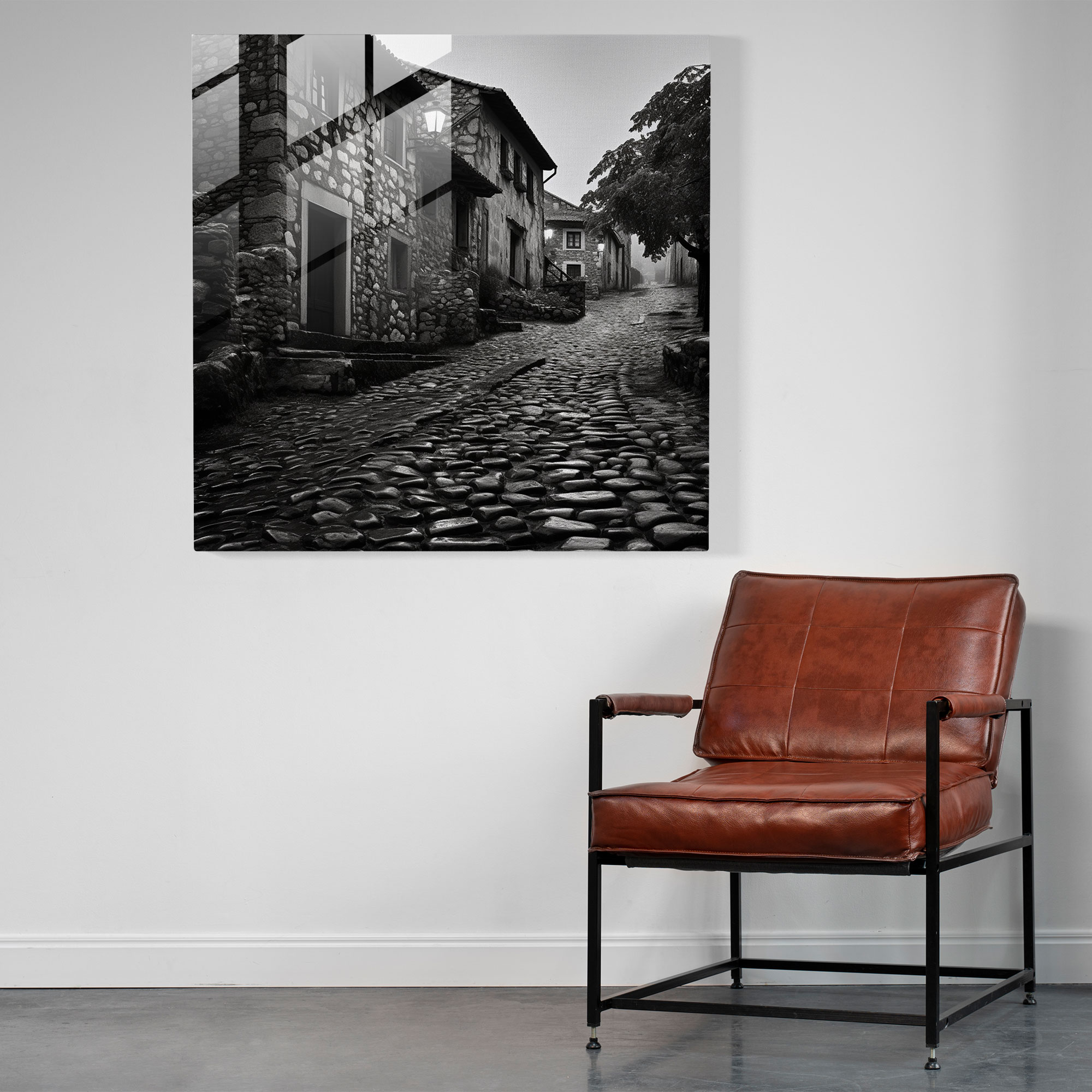 Cobblestone Village Glass Print - Village, Quaint, Glass Wall Art, Home Decoration