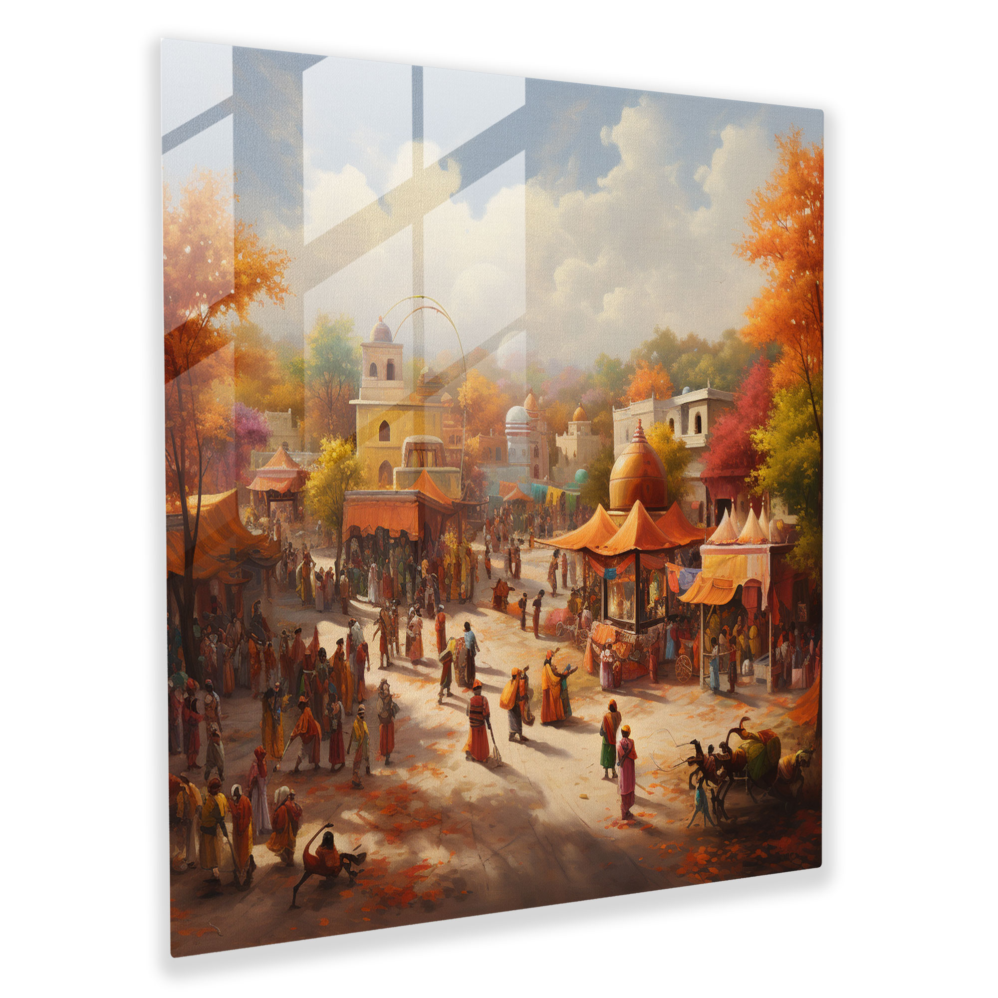 Festive Village Glass Print - Village, Wall Decoration, Glass Art, Festival