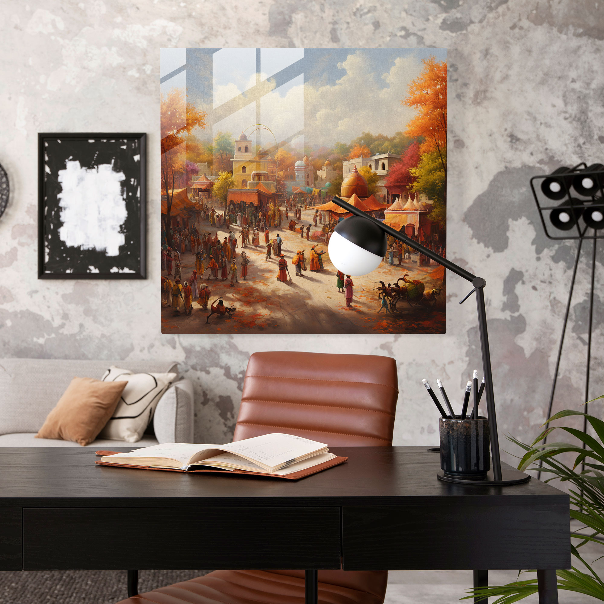 Festive Village Glass Print - Village, Wall Decoration, Glass Art, Festival