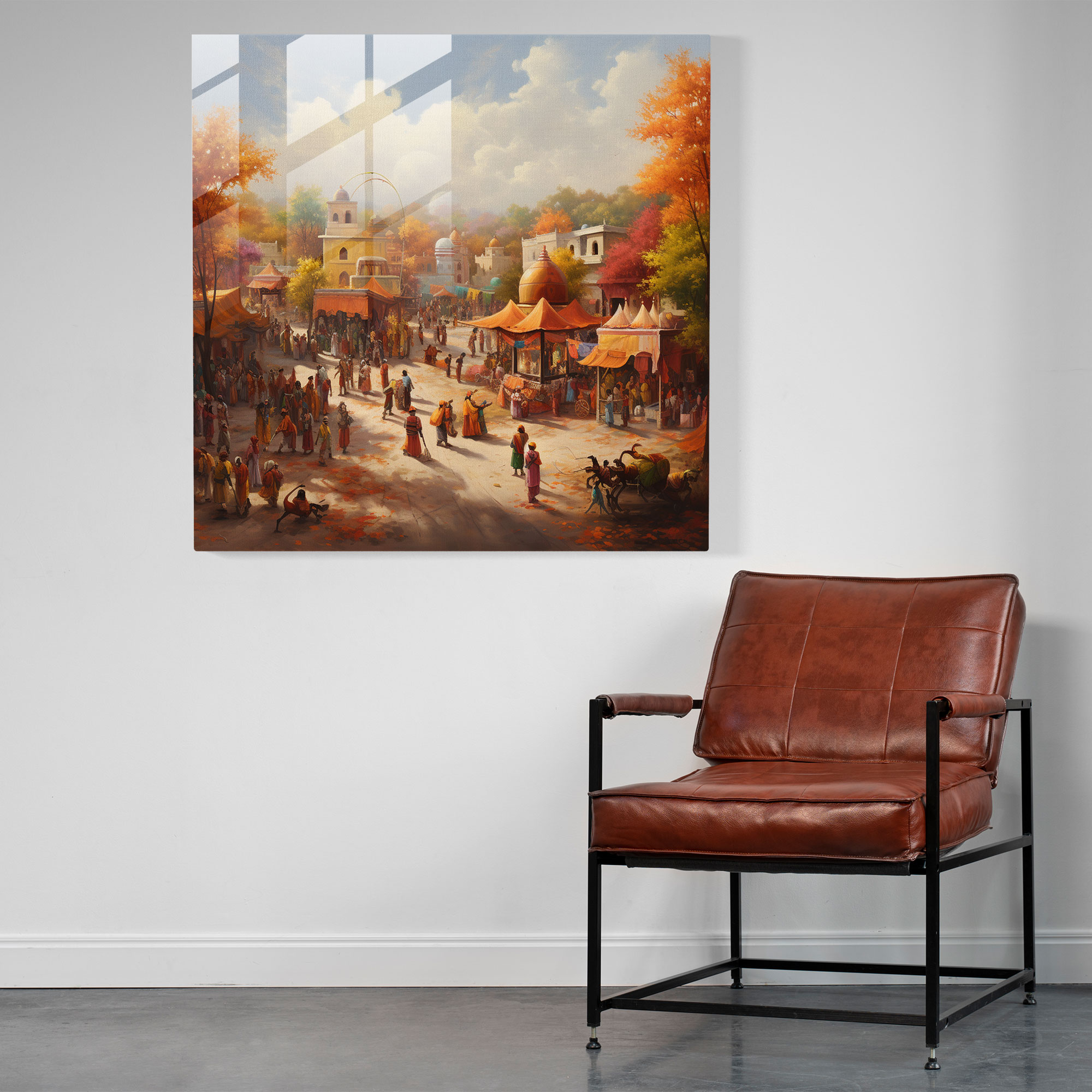 Festive Village Glass Print - Village, Wall Decoration, Glass Art, Festival