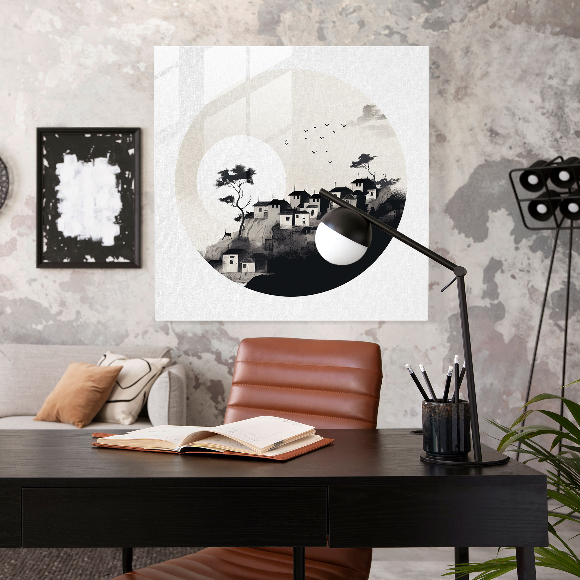 Silhouette Village Glass Print - Village, Home Decoration, Glass Wall Art, Silhouette