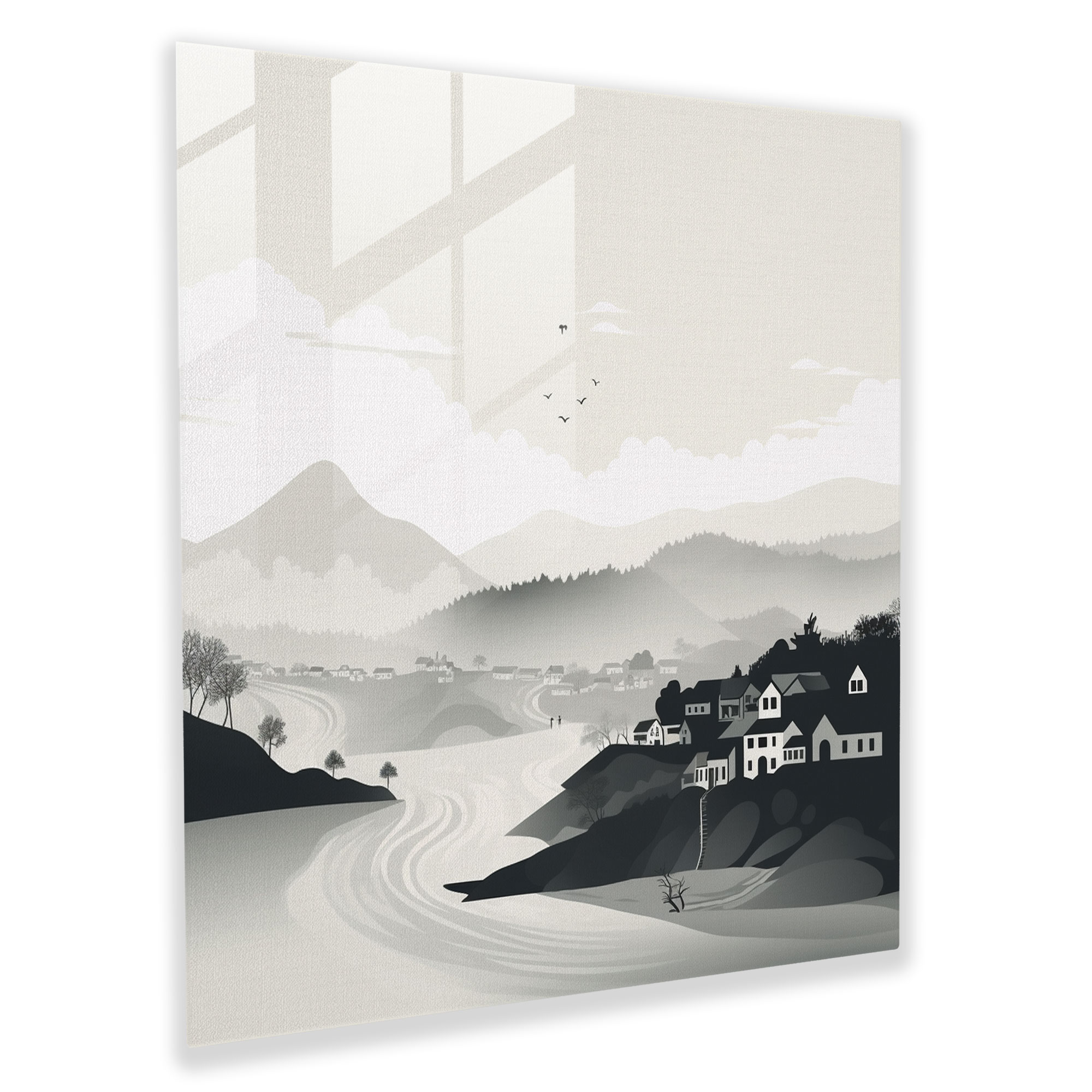 Serene Village Glass Print - Village, Serene Village Glass Print, Home Decoration, Wall Decoration