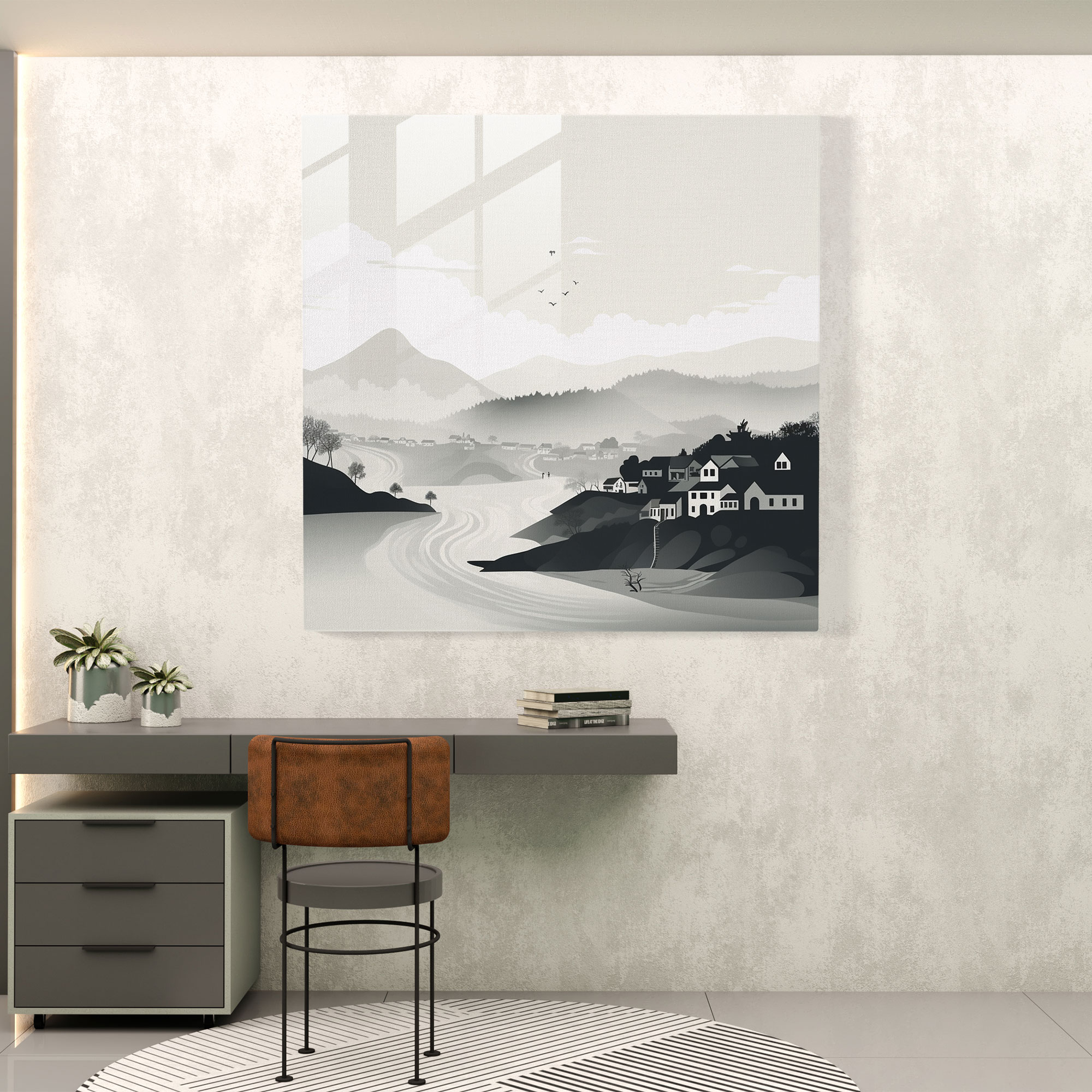 Serene Village Glass Print - Village, Serene Village Glass Print, Home Decoration, Wall Decoration