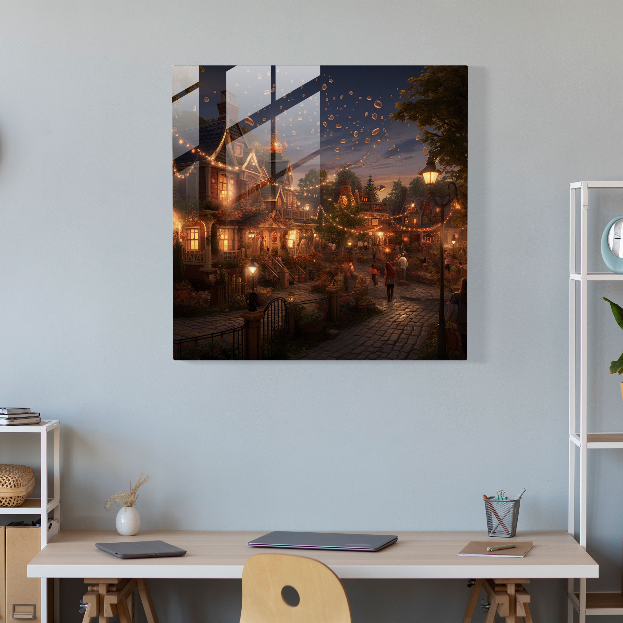 Village Twilight Glass Print - Village, Modern Art, Wall Decoration, Glass Art
