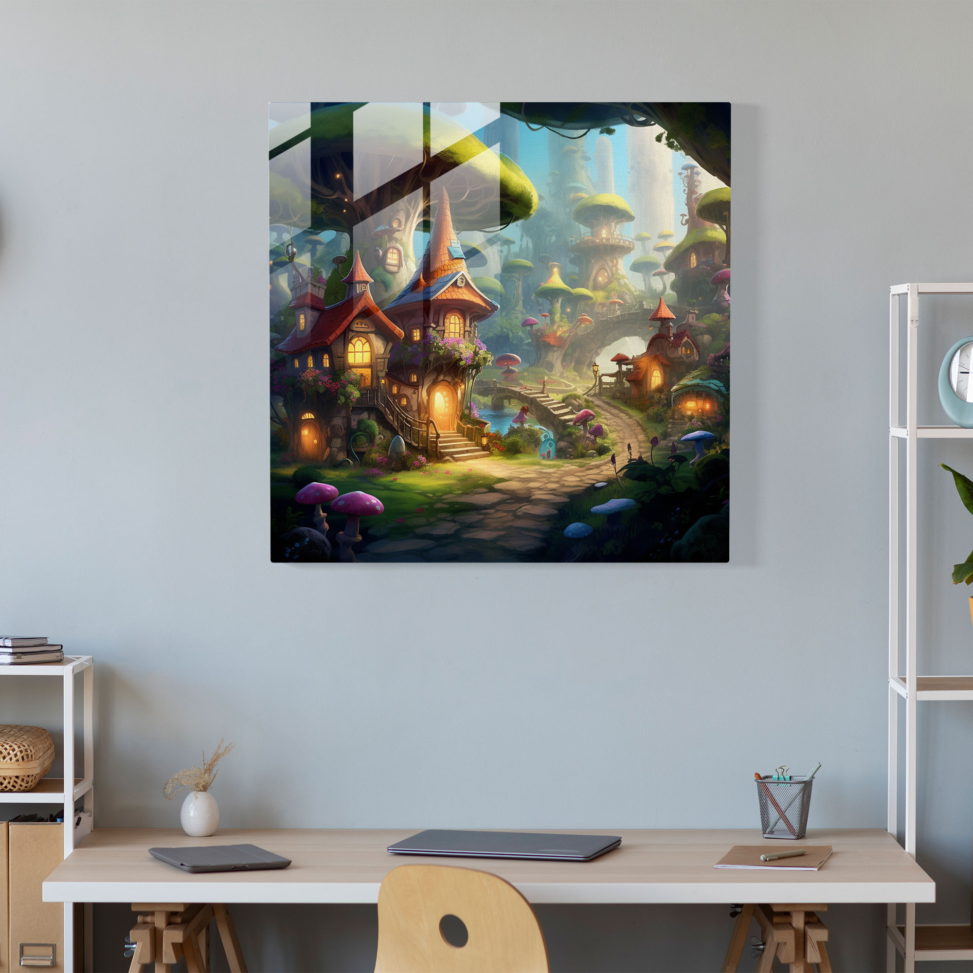 Enchanted Forest Village Glass Print - Village, Glass Wall Art, Glass Art, Magical Forest