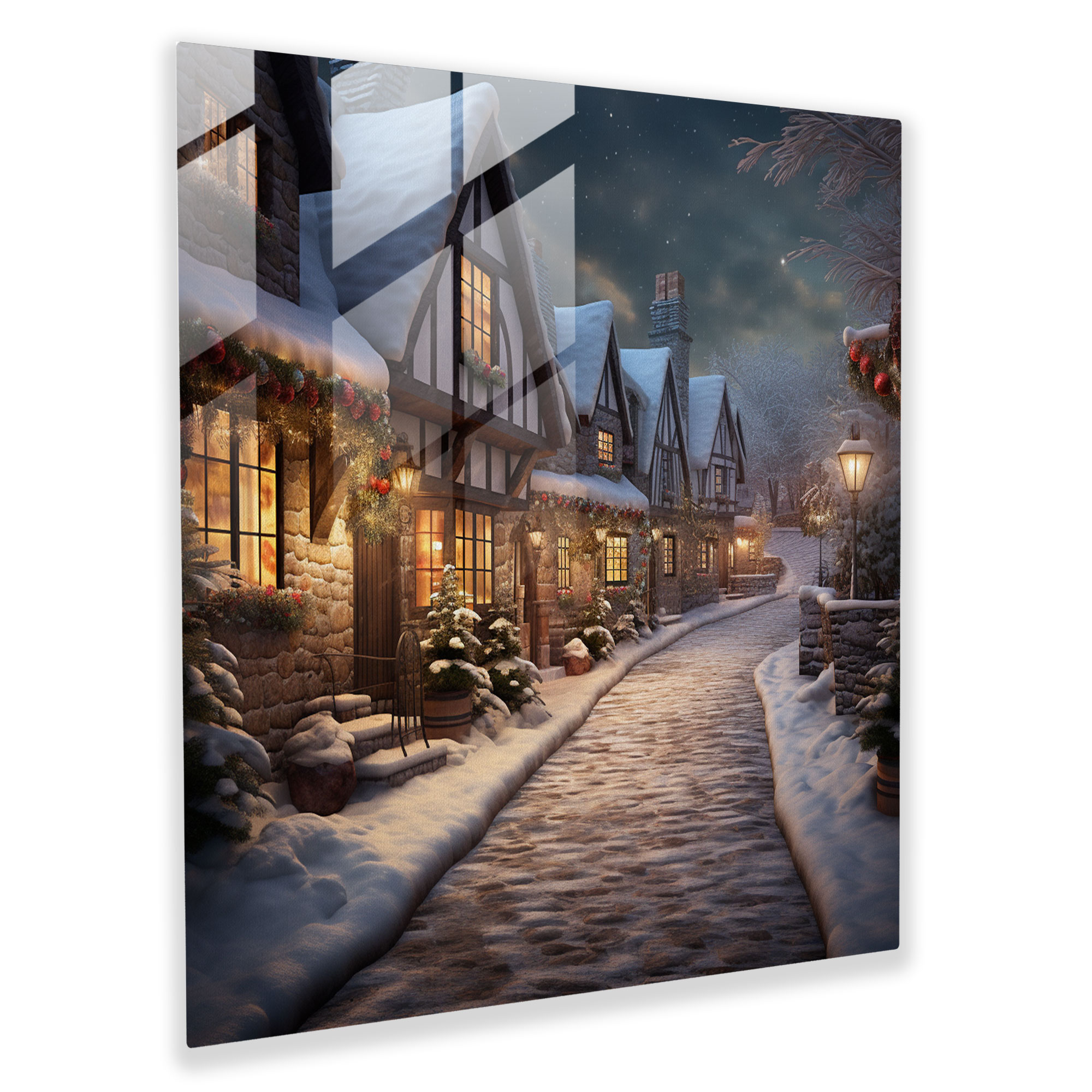 Winter Wonderland Village Glass Print - Village, Snow-Covered, Wall Decoration, Village