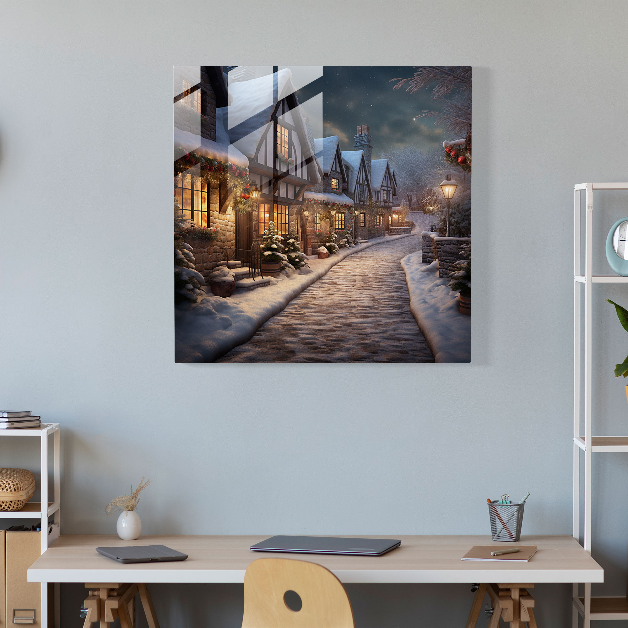 Winter Wonderland Village Glass Print - Village, Snow-Covered, Wall Decoration, Village
