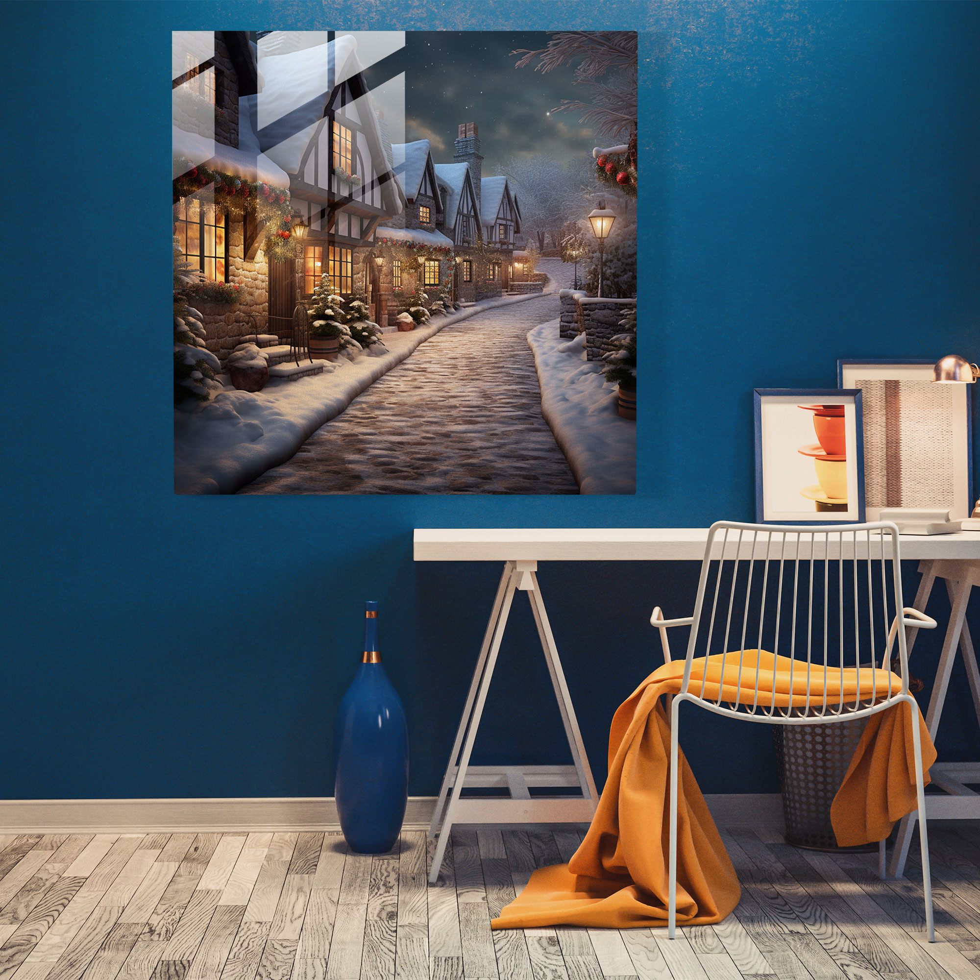 Winter Wonderland Village Glass Print - Village, Snow-Covered, Wall Decoration, Village