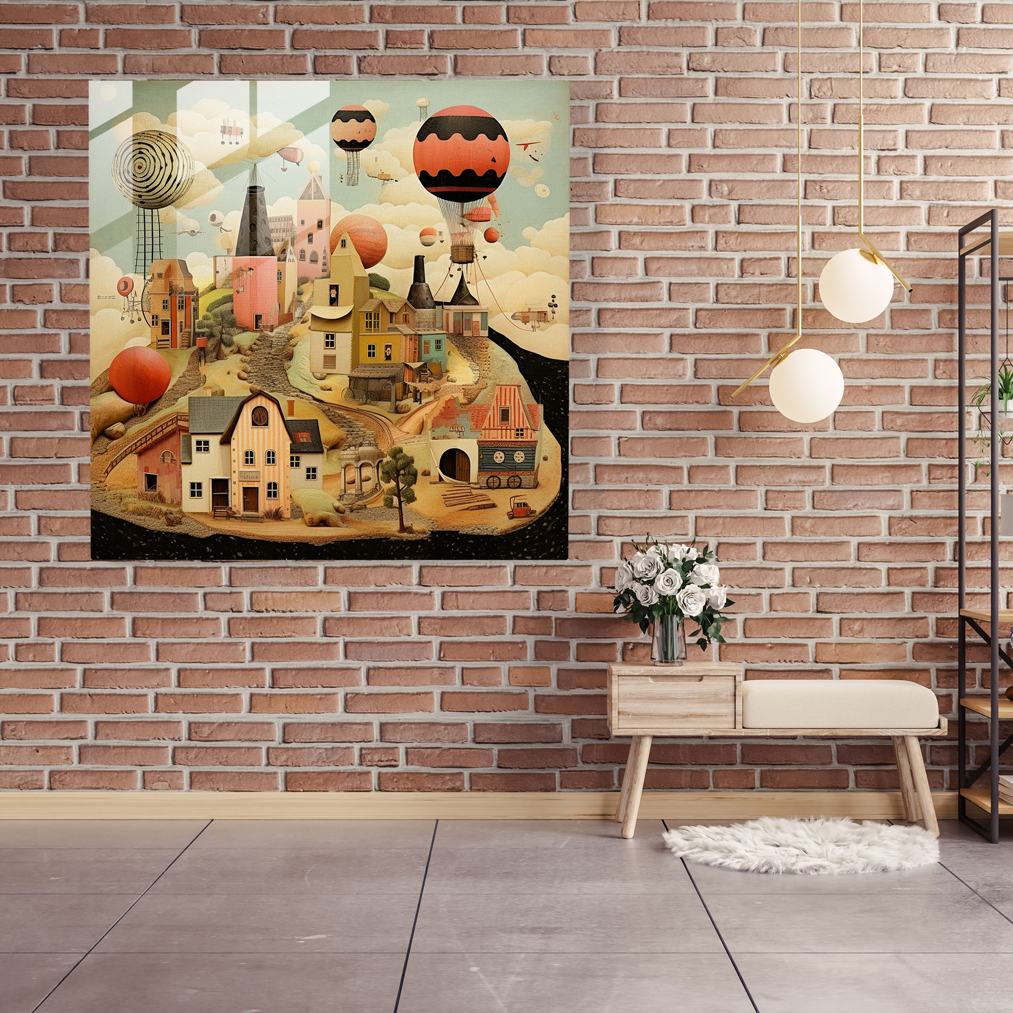 Whimsical Village Glass Print - Village, Wall Decoration, Village, Home Decoration