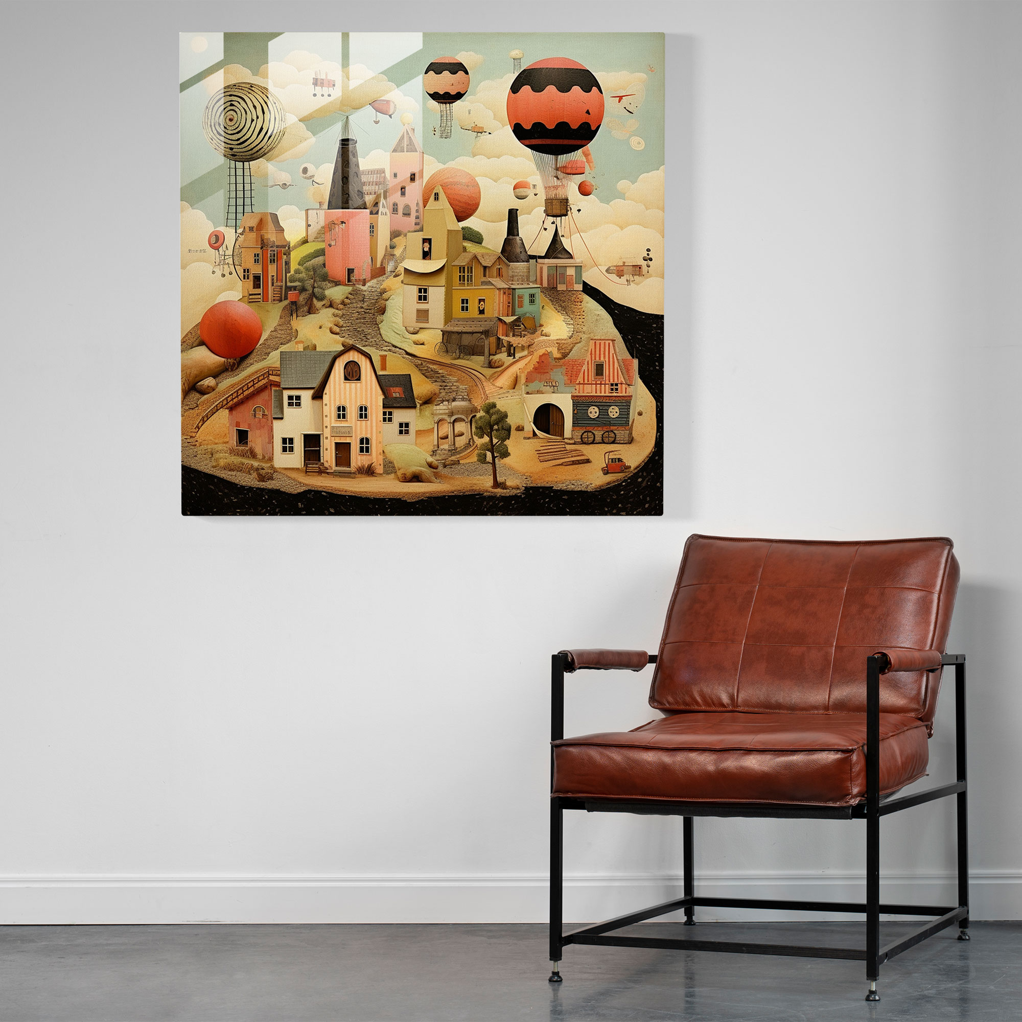 Whimsical Village Glass Print - Village, Wall Decoration, Village, Home Decoration