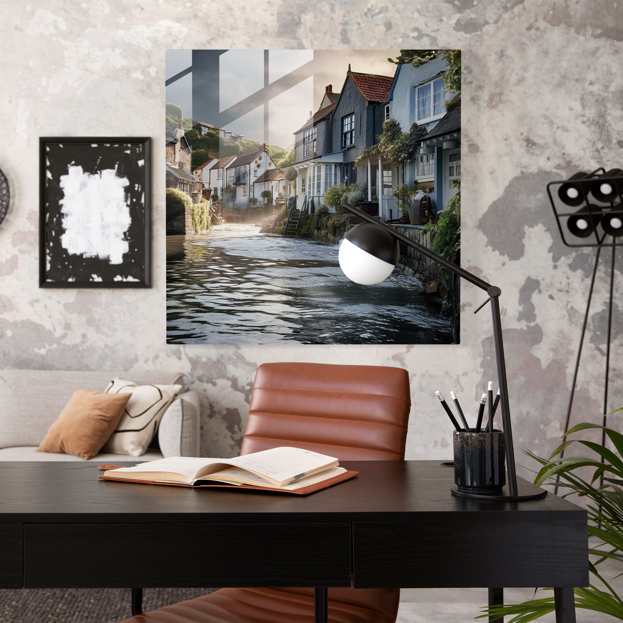 Coastal Village Glass Print - Village, Coastal Living, Glass Art, Modern Art