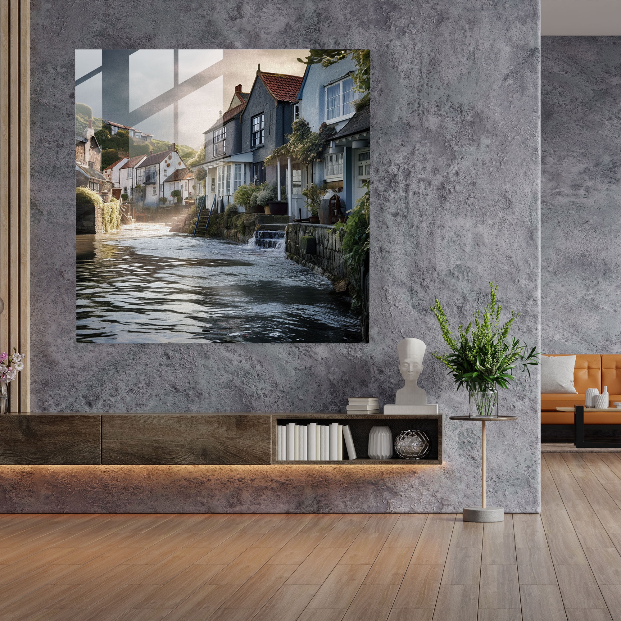 Coastal Village Glass Print - Village, Coastal Living, Glass Art, Modern Art