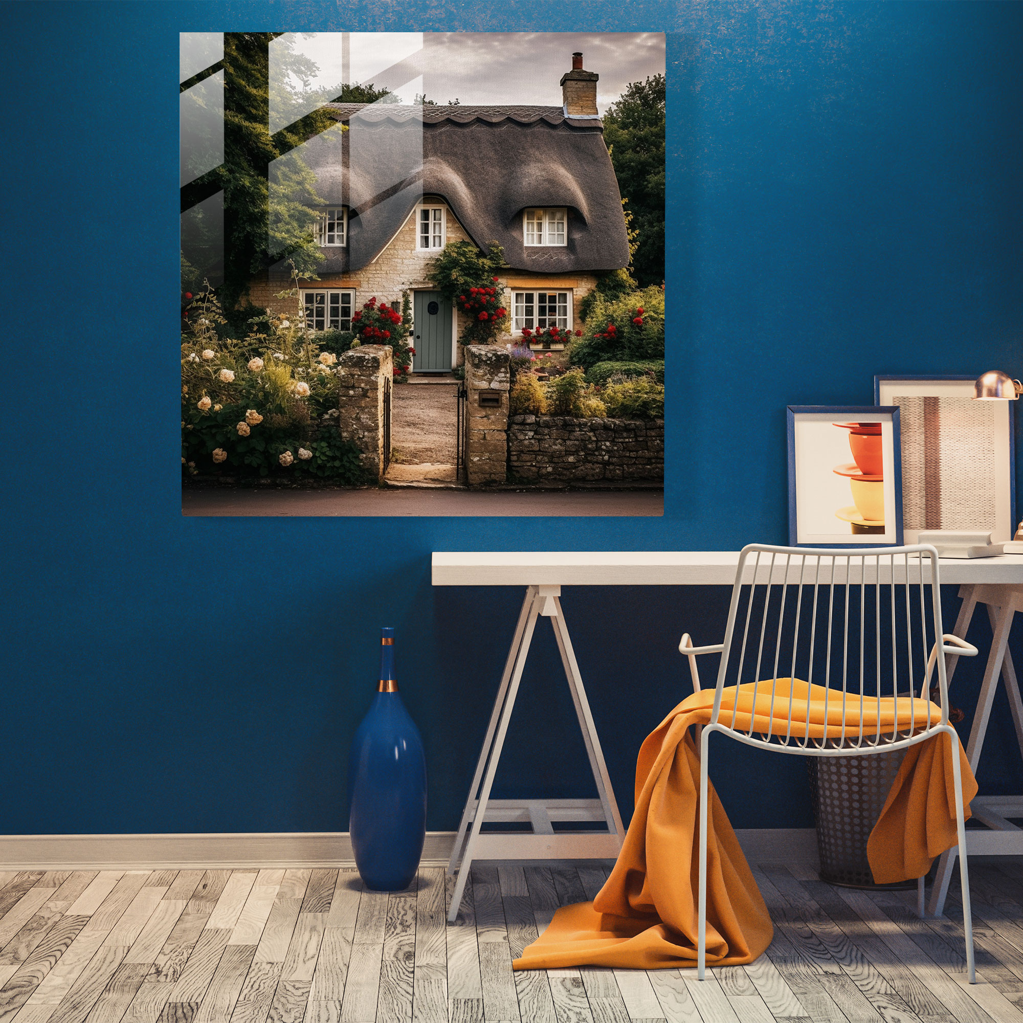 Charming Village Cottages Glass Print - Village, Modern Art, Glass Art, Glass Print