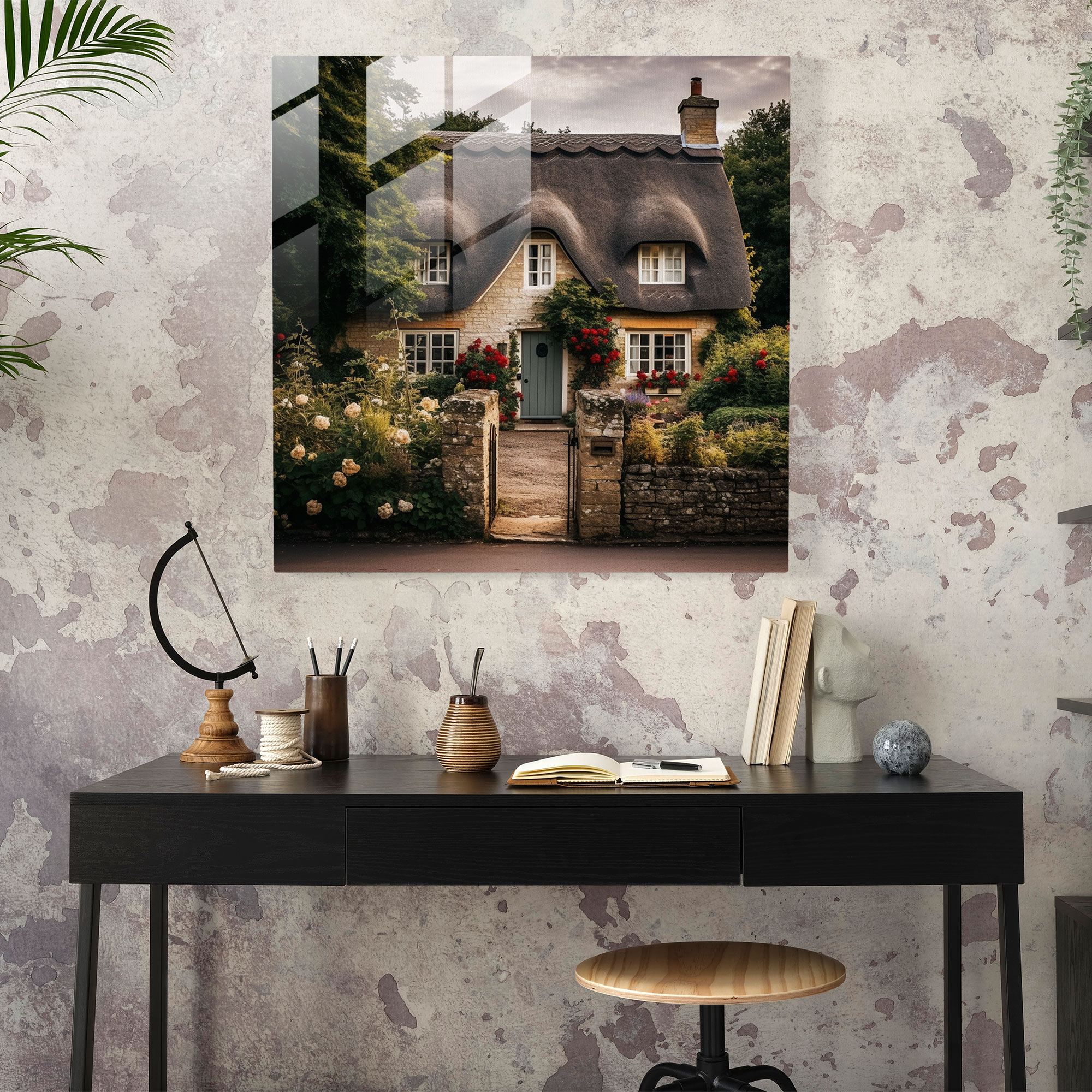 Charming Village Cottages Glass Print - Village, Modern Art, Glass Art, Glass Print