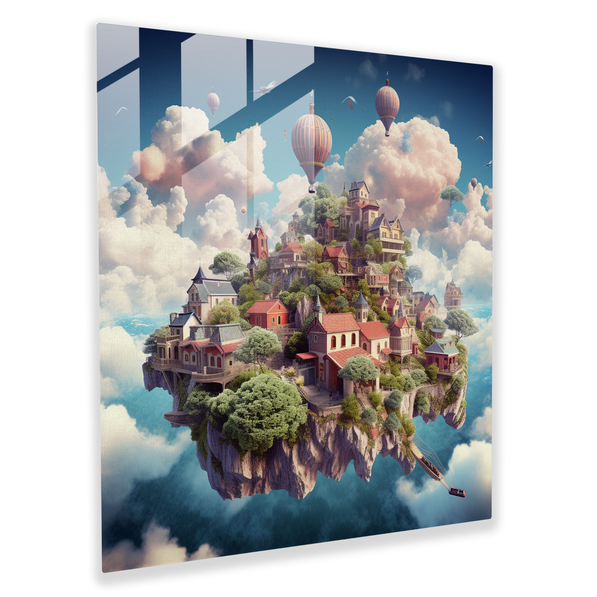 Cloud Village - Glass Print - Village, Surreal Digital Collage, Surreal Colors, Modern Art