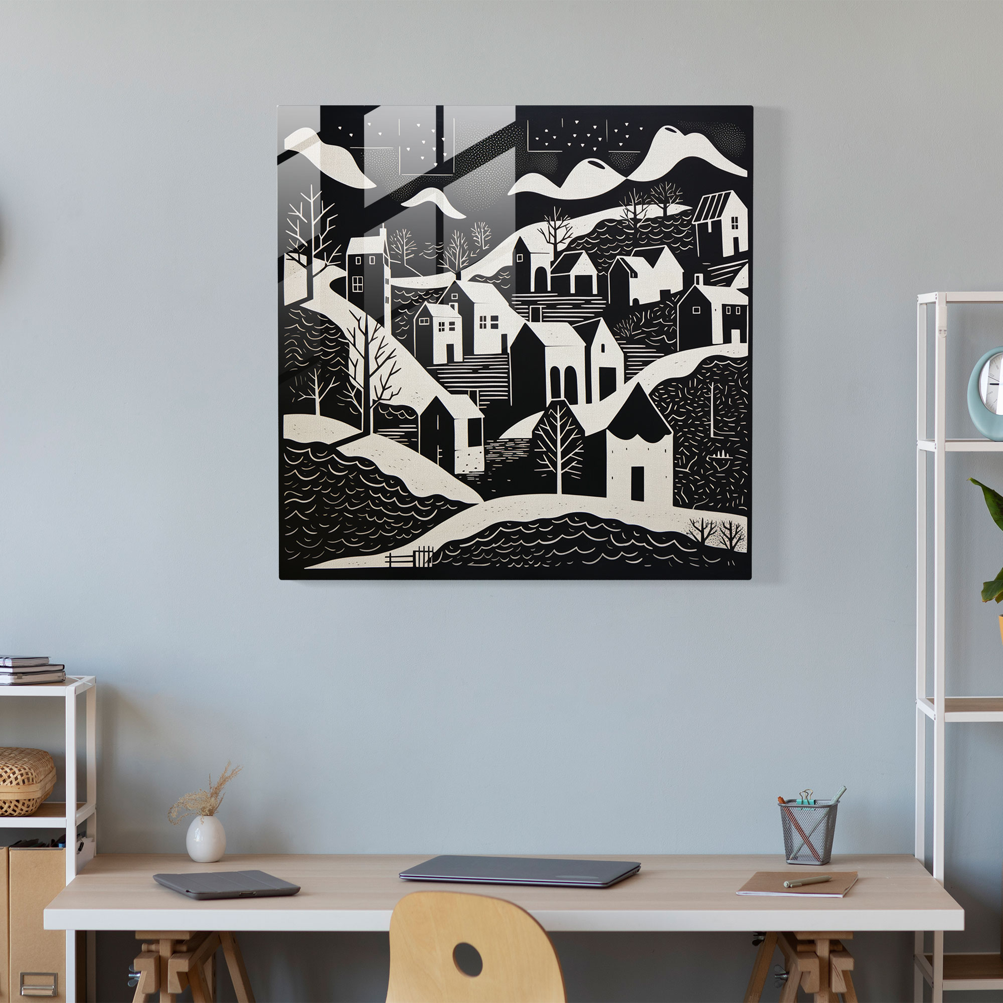 Silhouette Village - Glass Print - Village, Village, Wall Decoration, Clean Lines
