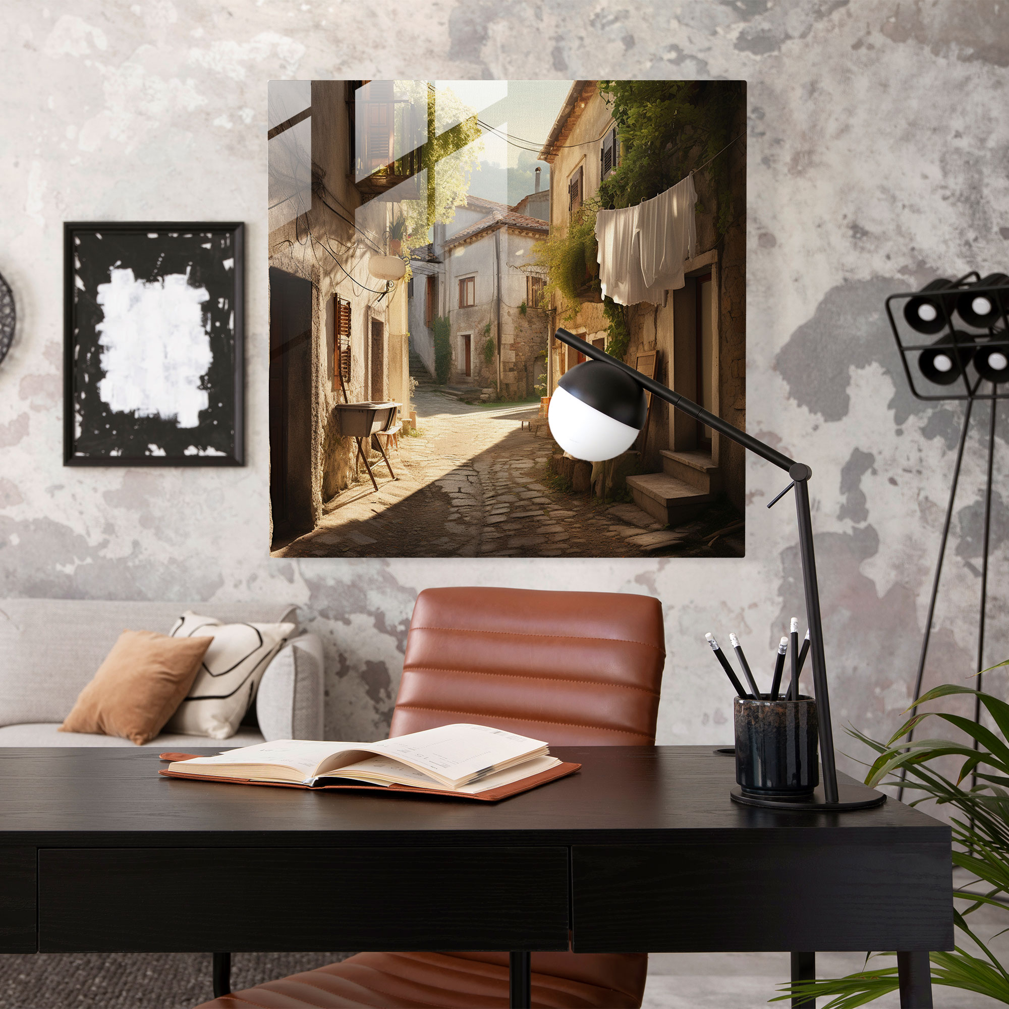 Charming Village Street Glass Print - Village, Home Decoration, Glass Wall Art, Traditional Architecture