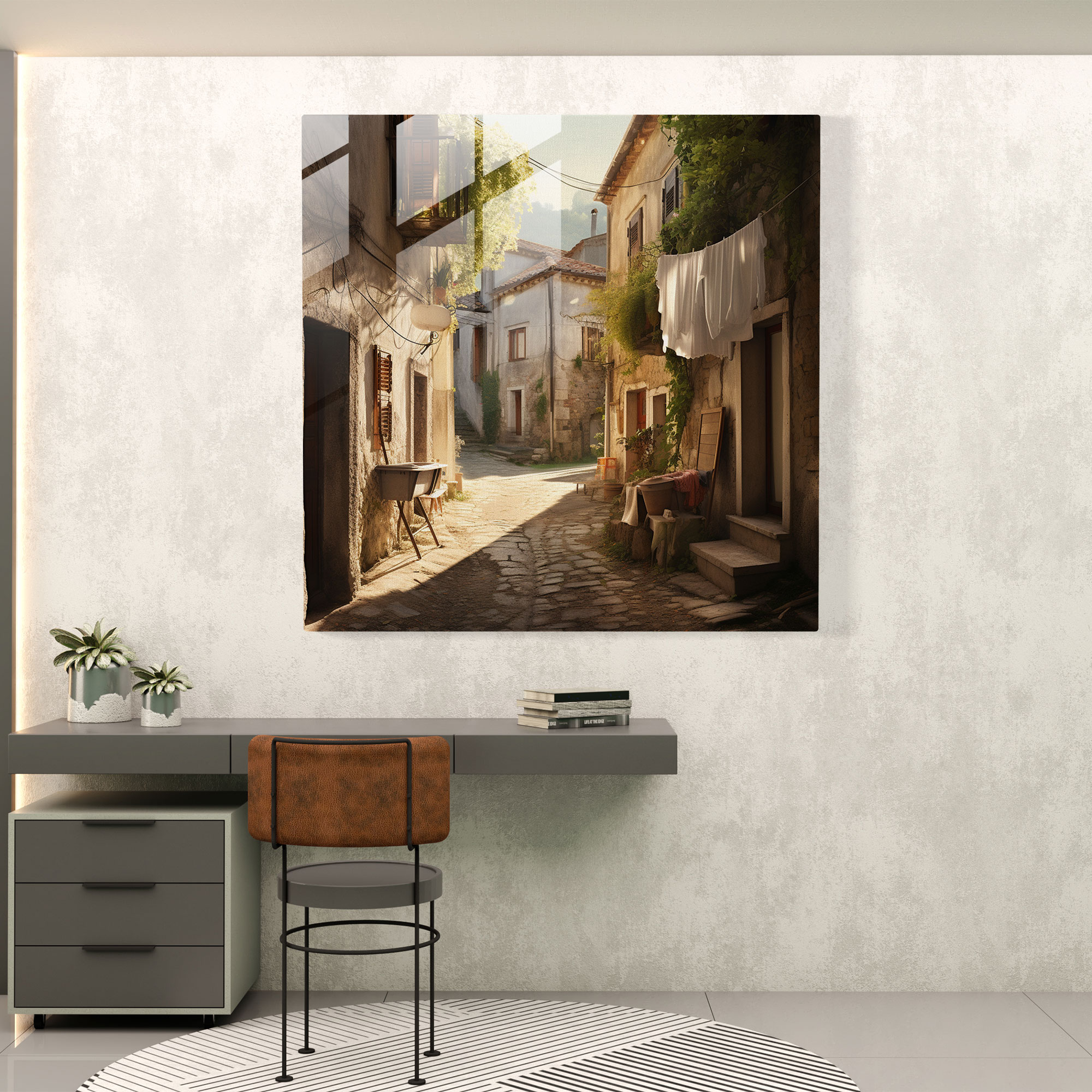 Charming Village Street Glass Print - Village, Home Decoration, Glass Wall Art, Traditional Architecture