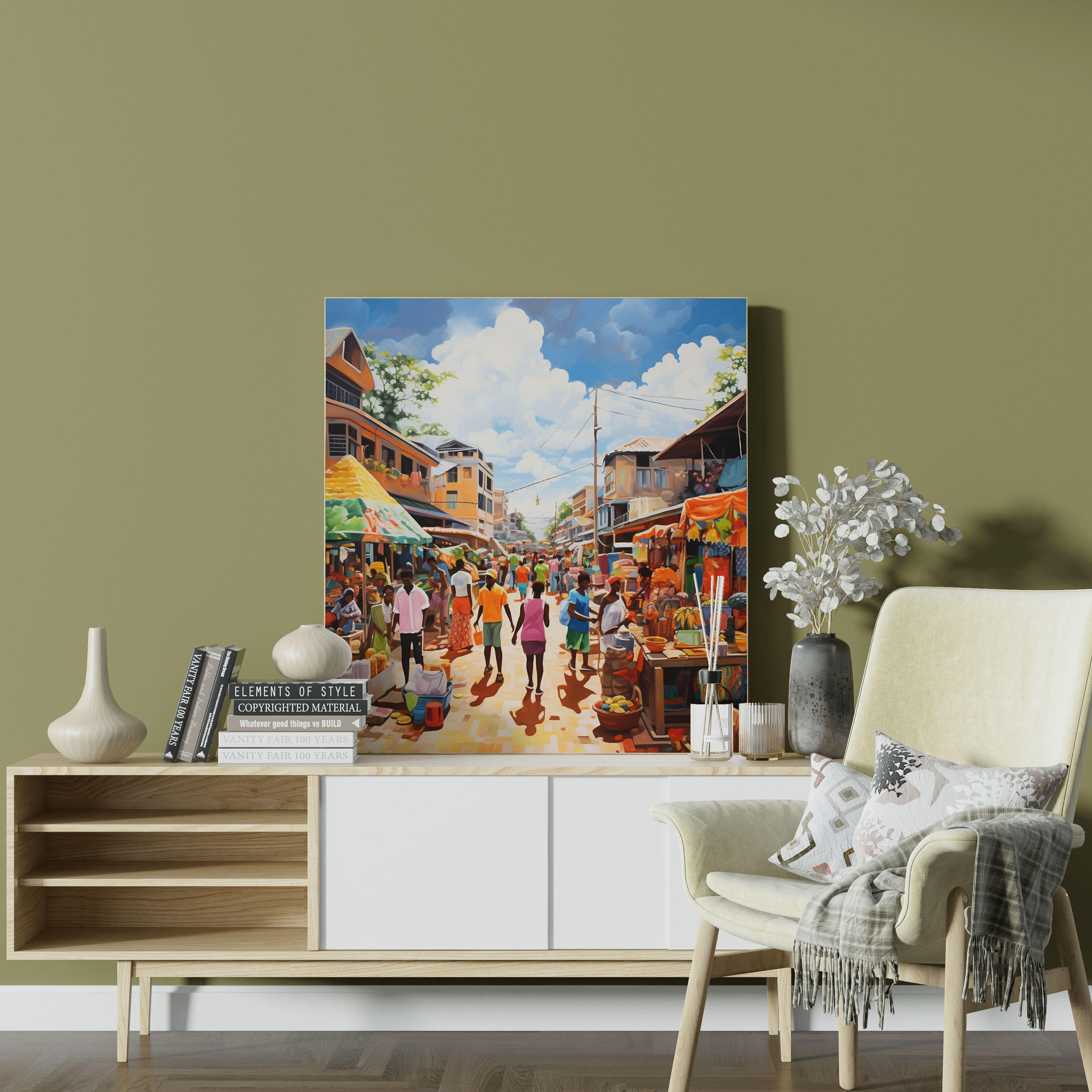 Vibrant Village Market Acrylic Canvas Print - Village, Vibrant Village Market, Wall Decoration, Canvas Wall Art