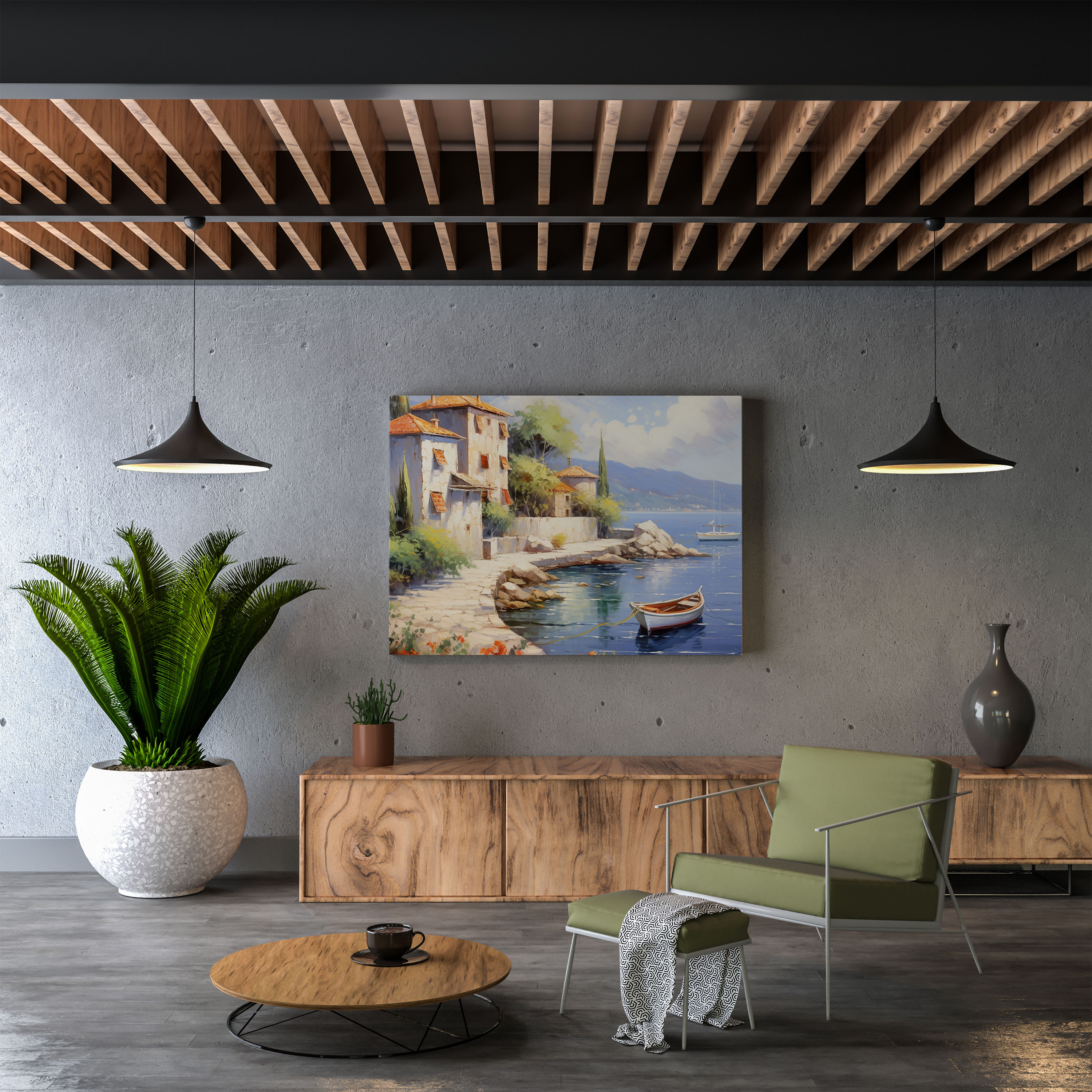 Seaside Village Oil Painting Canvas Print - Village, Wall Decoration, Canvas Print, Wall Art