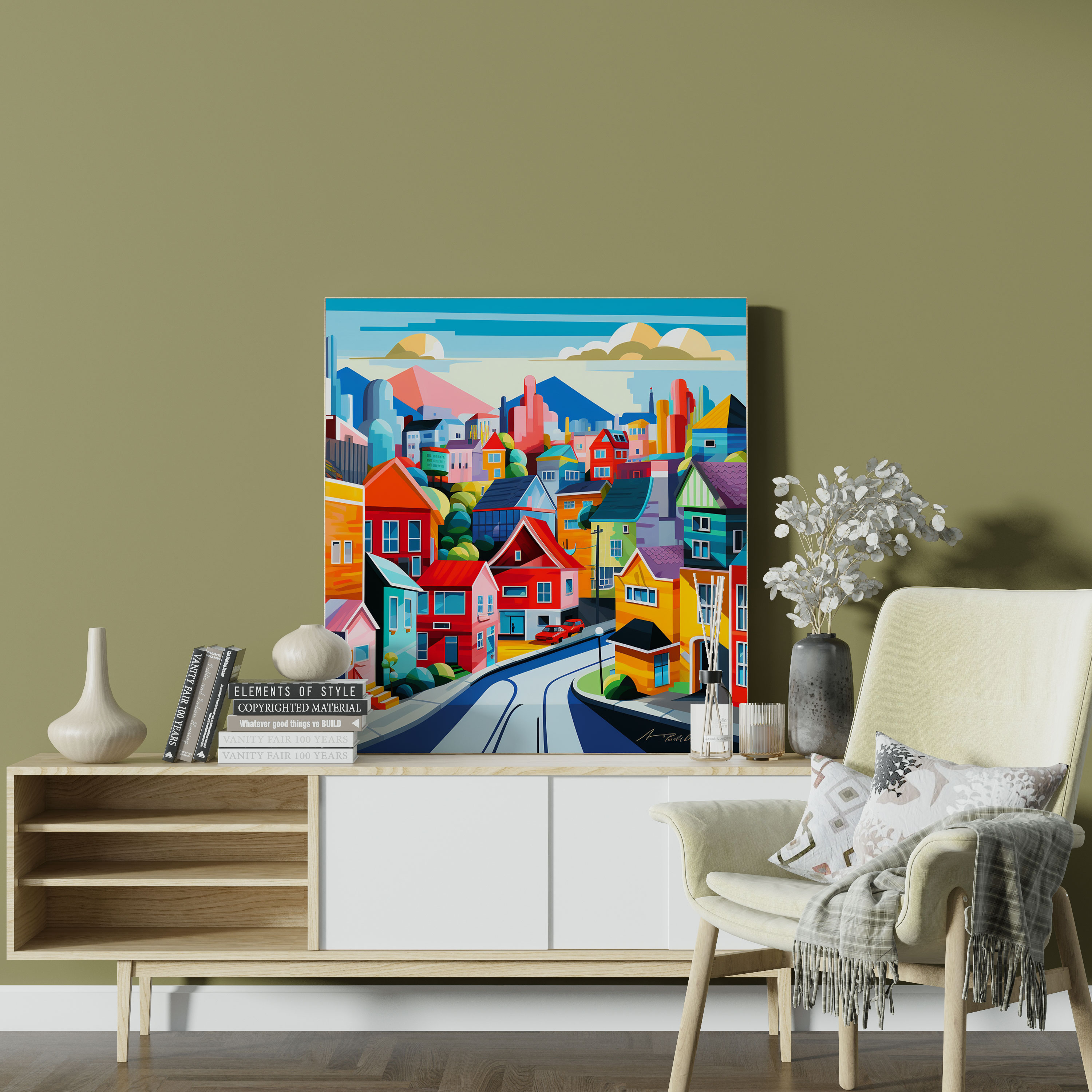 Pop Art Village Modern Canvas Print - Village, Canvas Wall Art, Canvas, Canvas Print