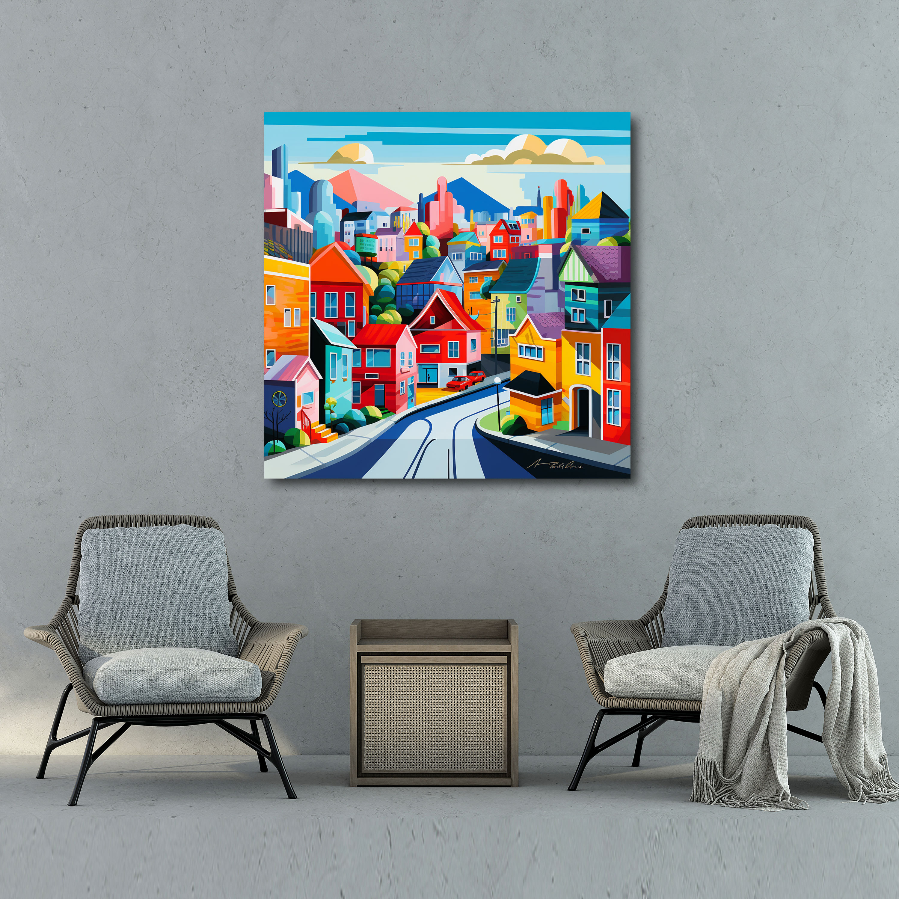 Pop Art Village Modern Canvas Print - Village, Canvas Wall Art, Canvas, Canvas Print
