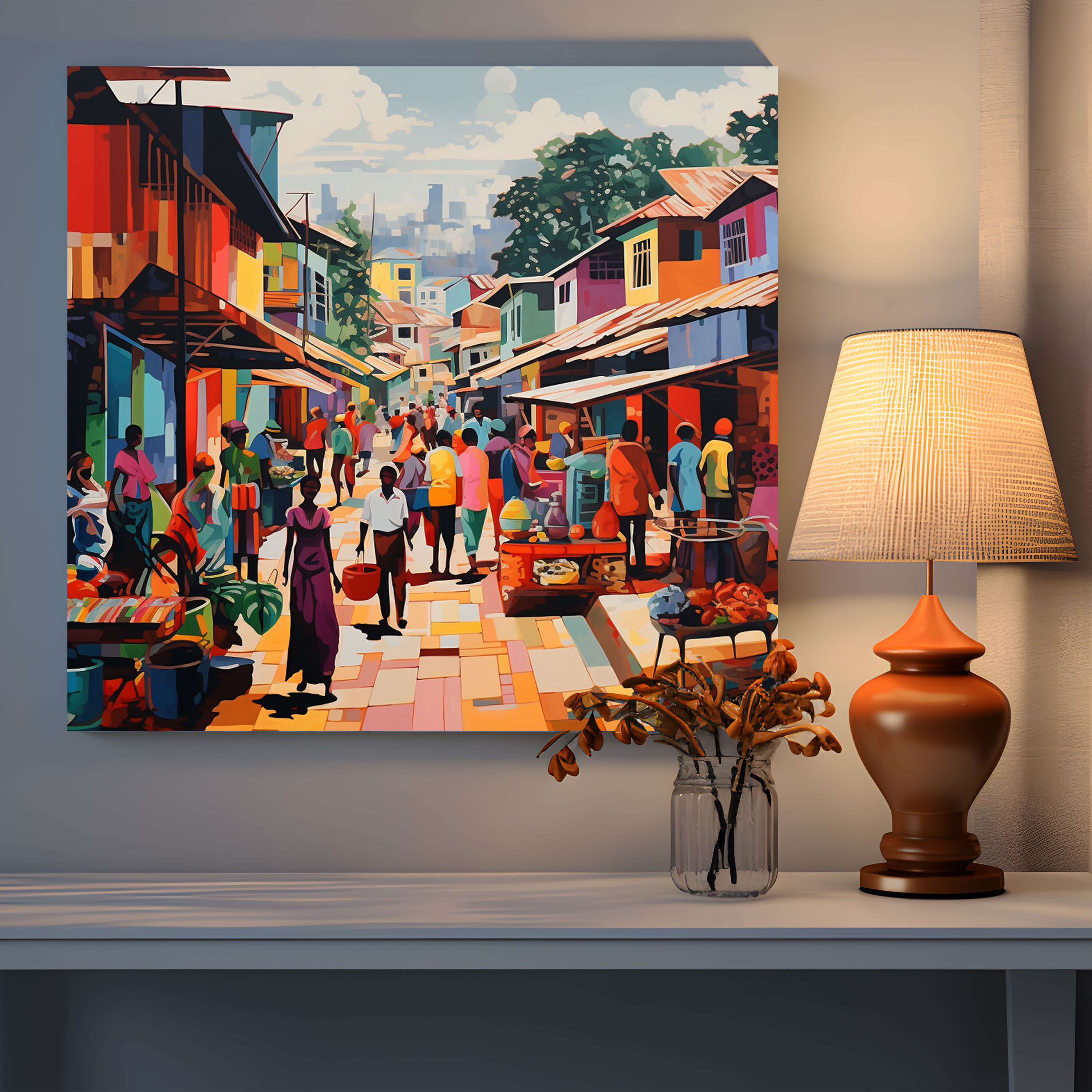 Canlı Pazar Köyü Kanvas Tablo - Pop Art Duvar Dekorasyonu