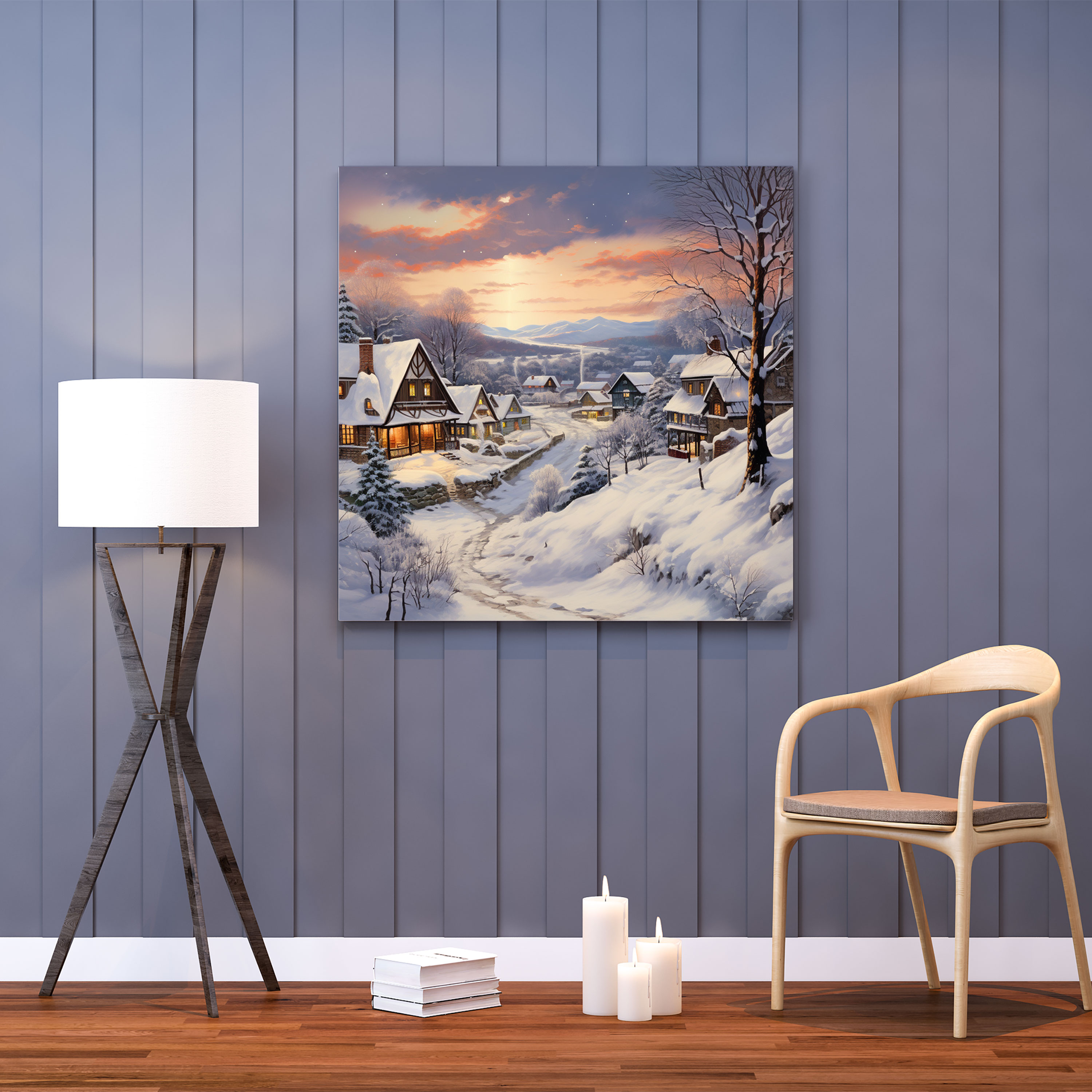 Winter Village Canvas Print - Realistic Snowy Painting Wall Art - Village, Wall Decoration, Village, Nostalgia