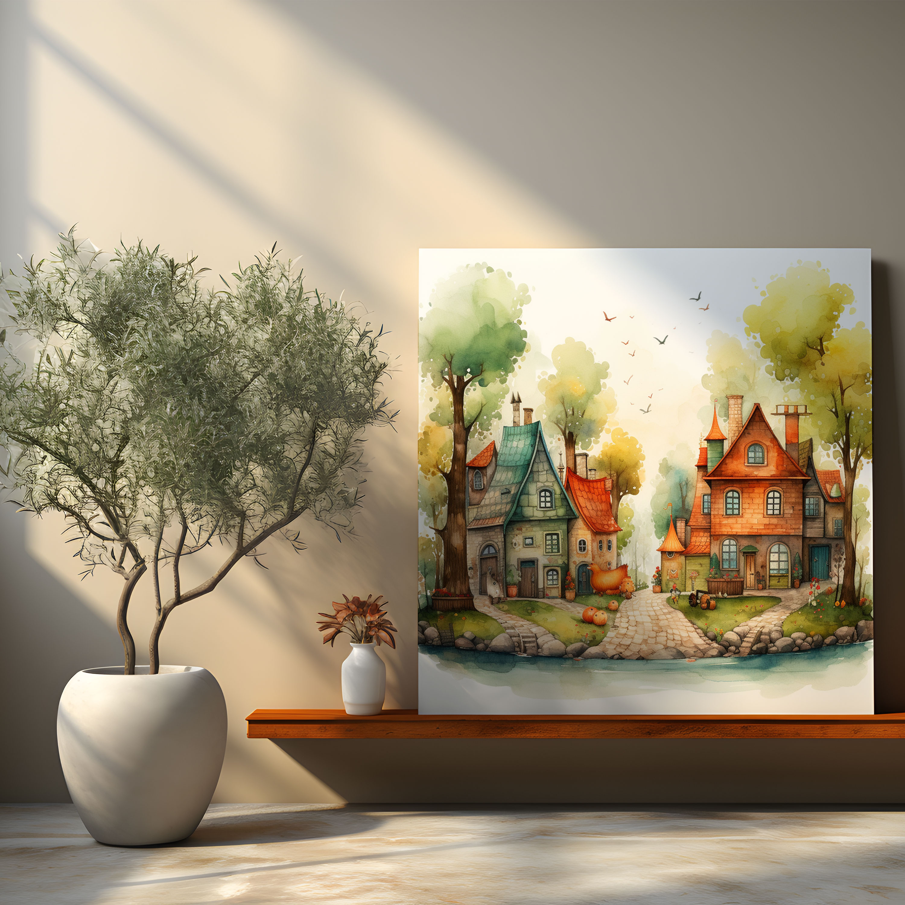 Whimsical Village Canvas Print - Village, Wall Art, Wall Decoration, Canvas
