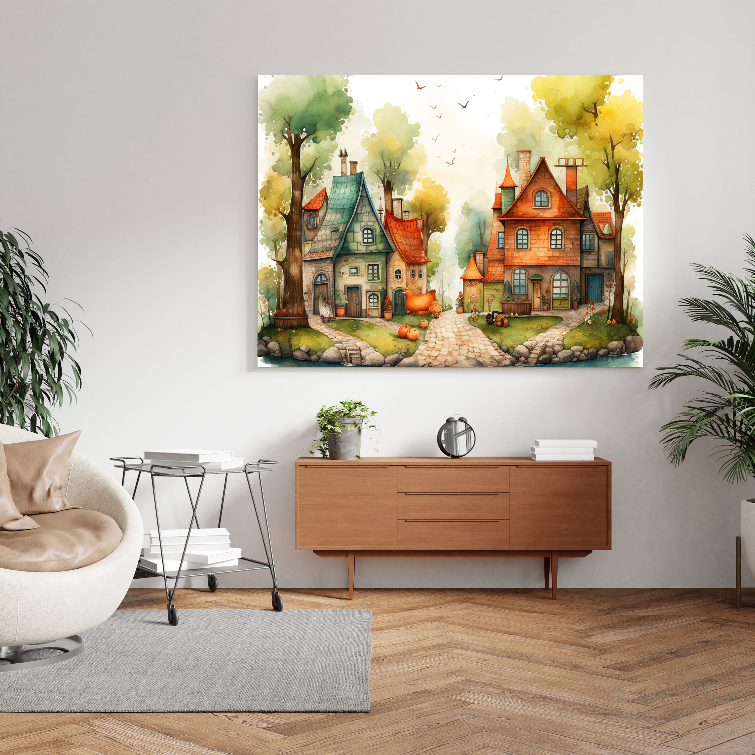 Whimsical Village Canvas Print - Village, Wall Art, Wall Decoration, Canvas